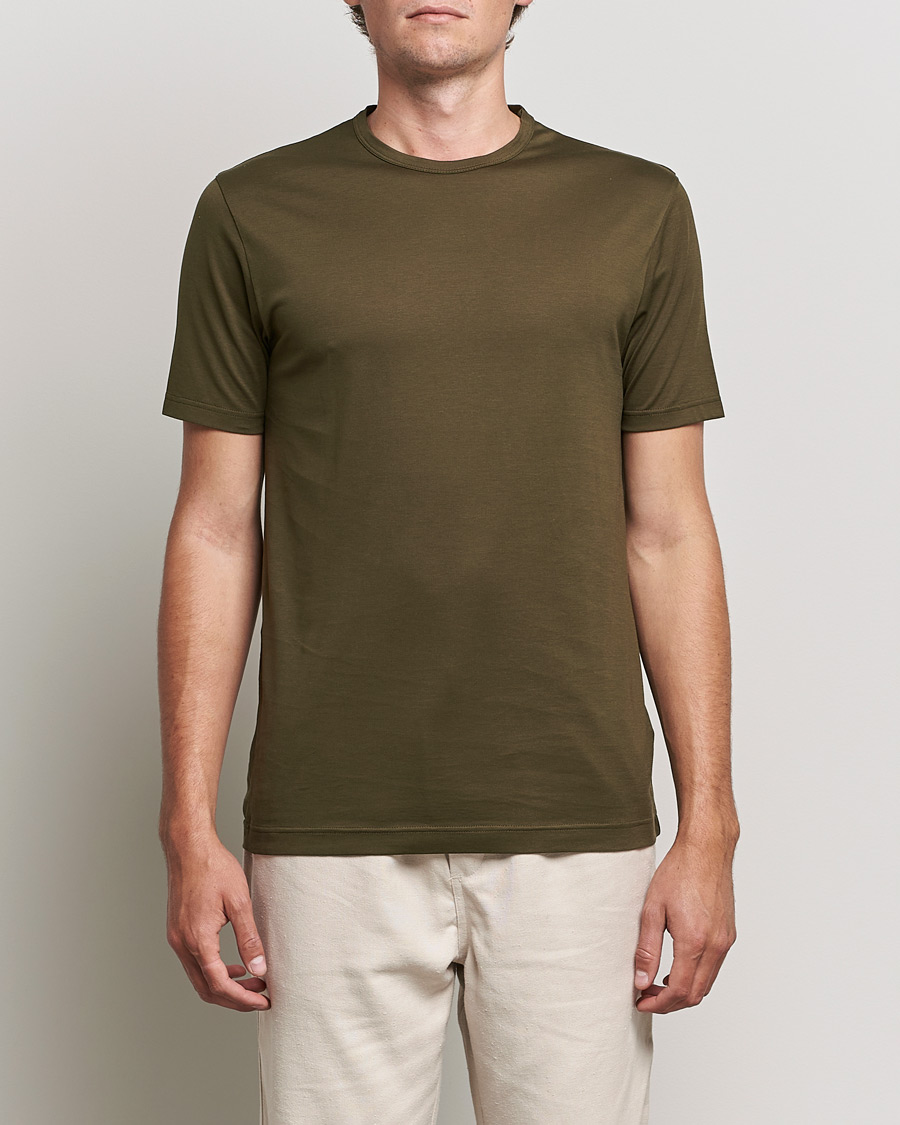 Men | T-Shirts | Sunspel | Crew Neck Cotton Tee Dark Moss