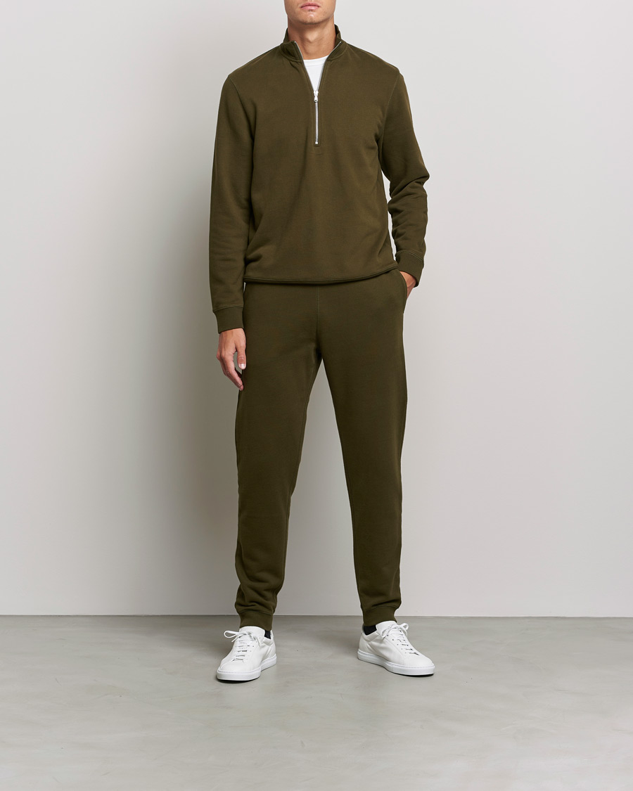 Men | Sweaters & Knitwear | Sunspel | Loopback Half Zip Sweatshirt Dark Moss