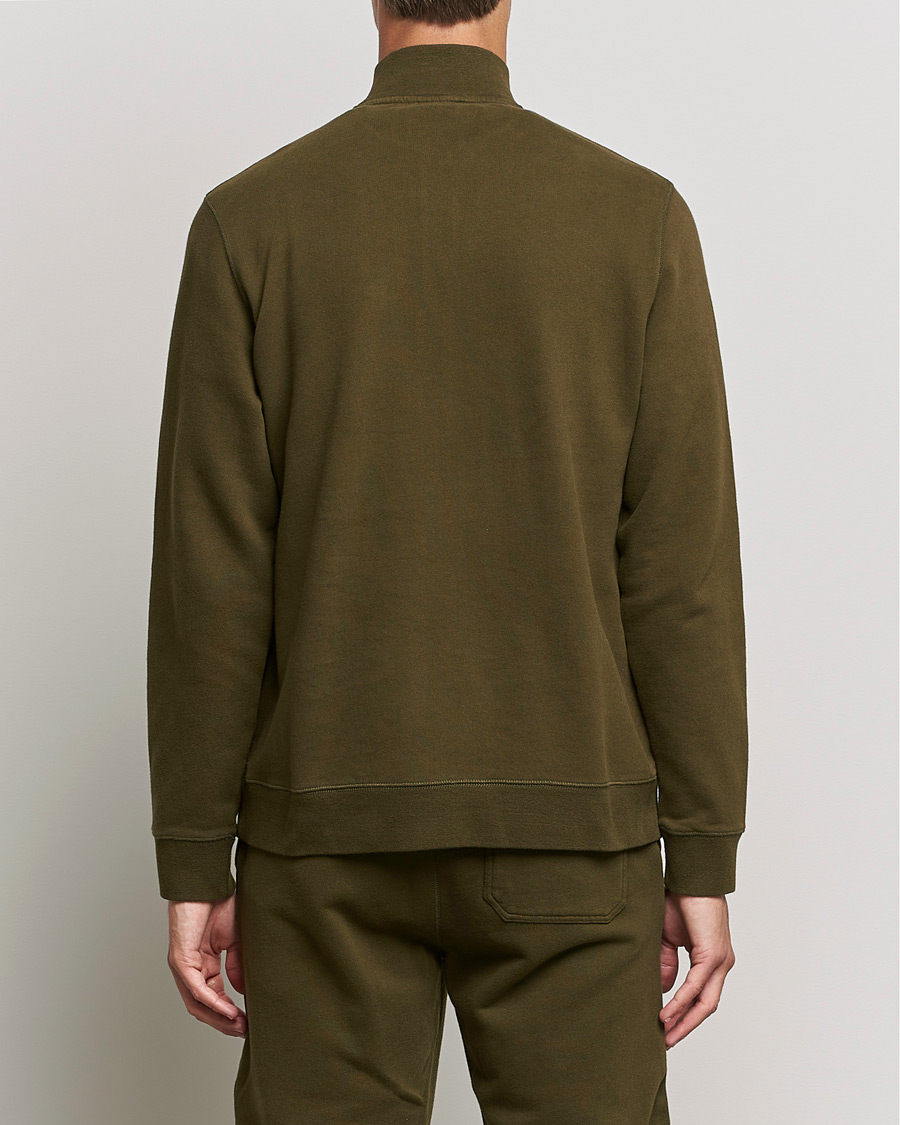 Men | Sweaters & Knitwear | Sunspel | Loopback Half Zip Sweatshirt Dark Moss