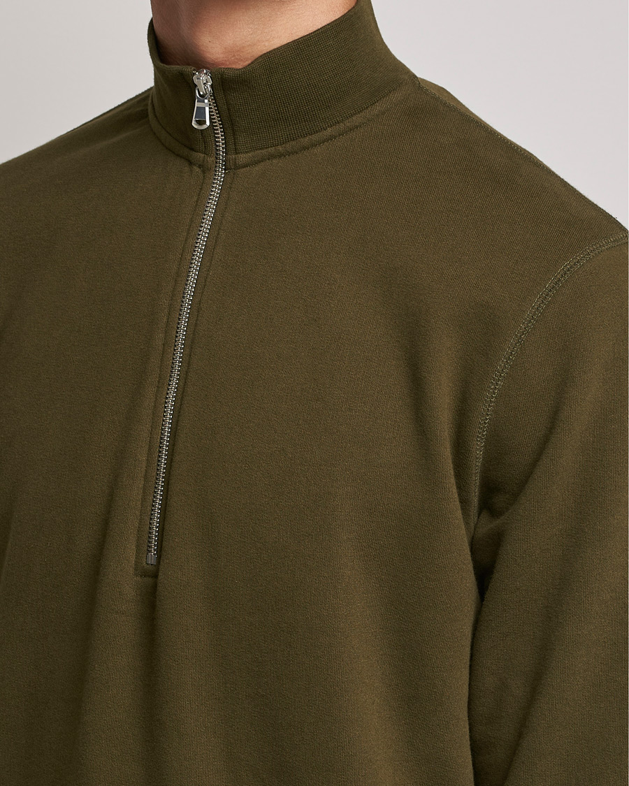 Men | Sweaters & Knitwear | Sunspel | Loopback Half Zip Sweatshirt Dark Moss