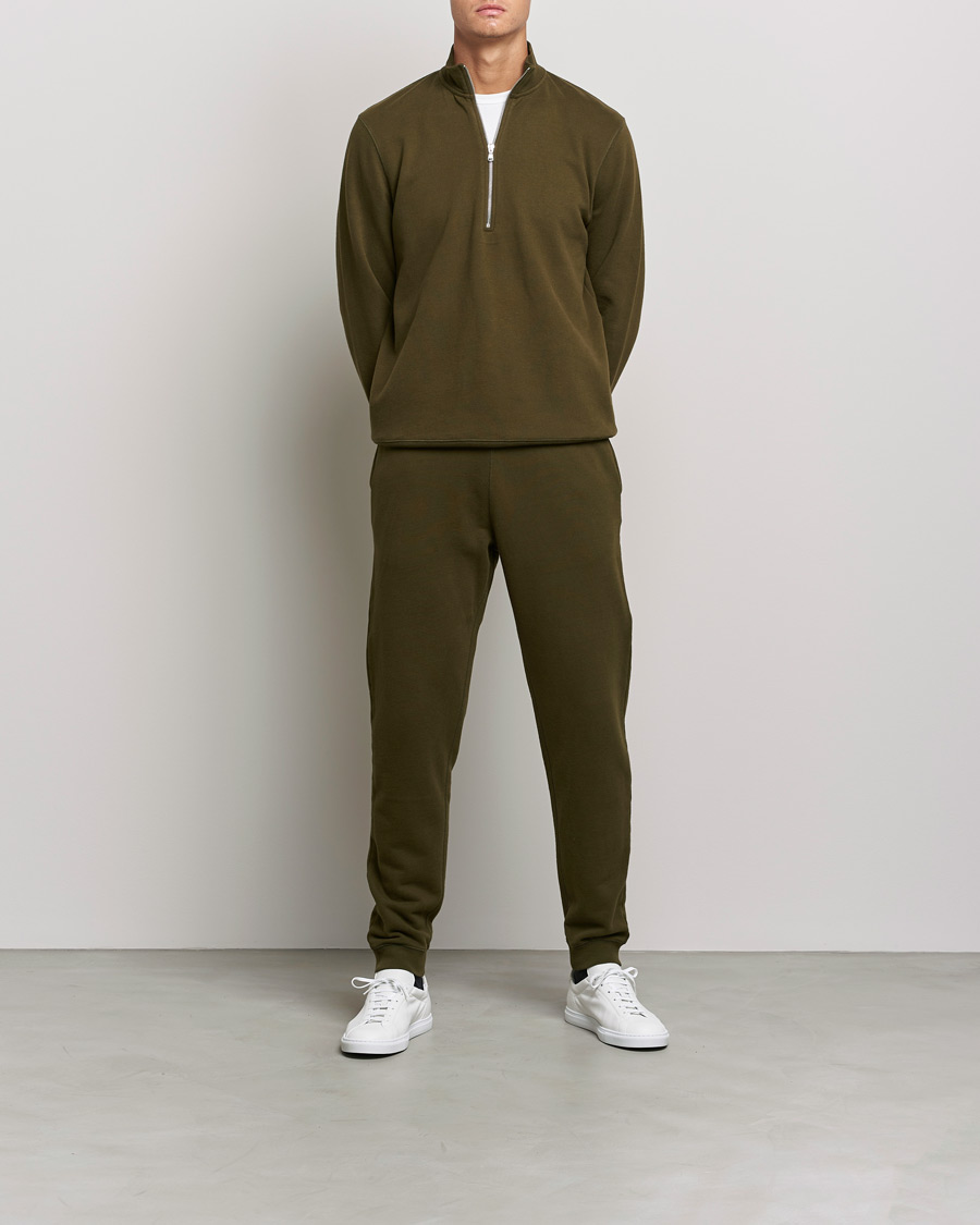 Men | Trousers | Sunspel | Cotton Loopback Track Pants Dark Moss