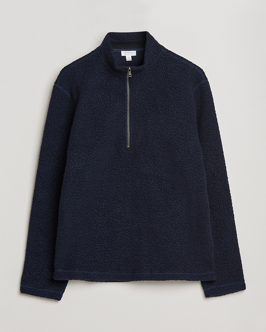 Men | Sweaters & Knitwear | Sunspel | Eco Wool Half Zip Fleece Navy