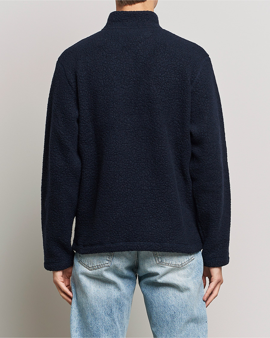 Men | Sweaters & Knitwear | Sunspel | Eco Wool Half Zip Fleece Navy