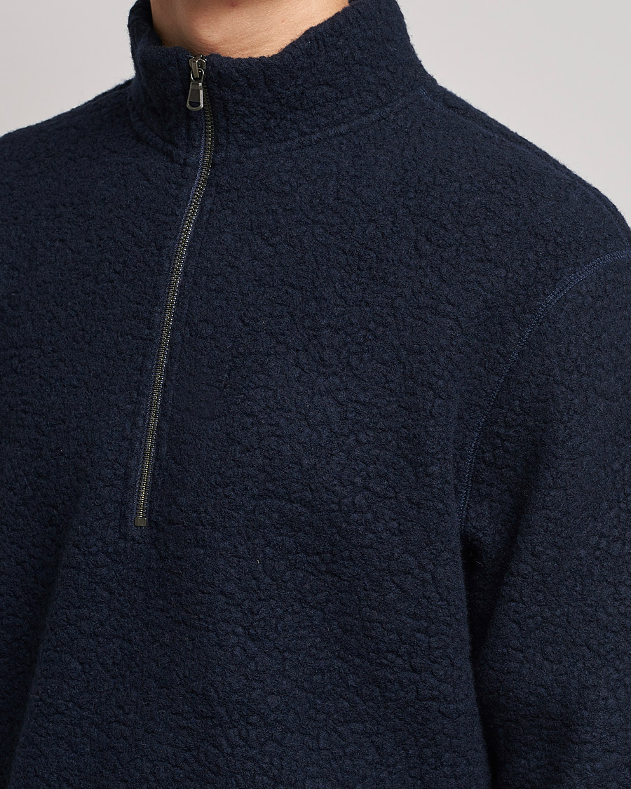 Men | Sweaters & Knitwear | Sunspel | Eco Wool Half Zip Fleece Navy