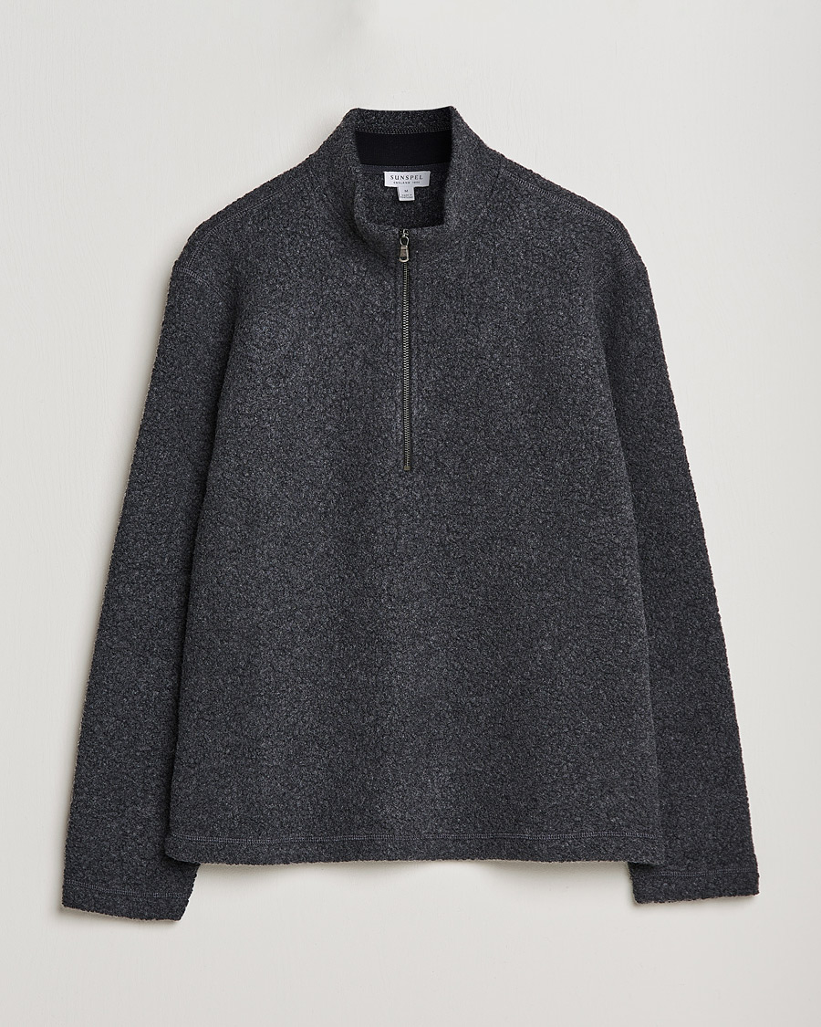 Men | Sweaters & Knitwear | Sunspel | Eco Wool Half Zip Fleece Charcoal Melange