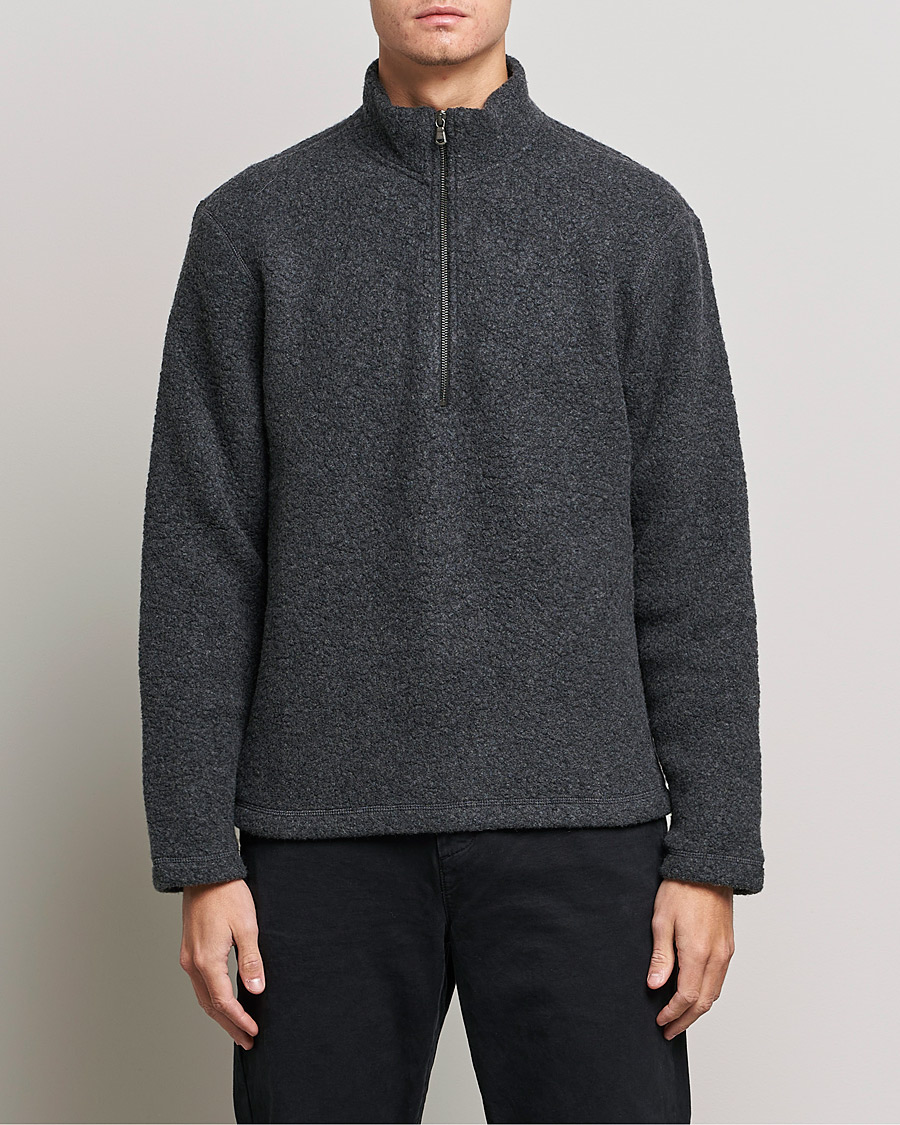 Men | Sweaters & Knitwear | Sunspel | Eco Wool Half Zip Fleece Charcoal Melange