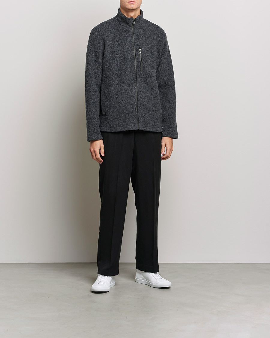 Men |  | Sunspel | Eco Wool Full Zip Fleece Jacket Charcoal Melange