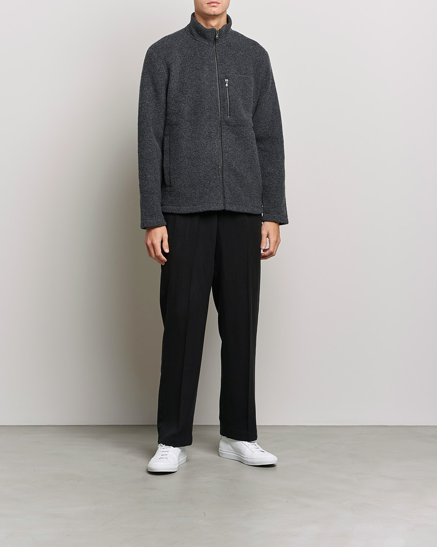 Men | Sweaters & Knitwear | Sunspel | Eco Wool Full Zip Fleece Jacket Charcoal Melange