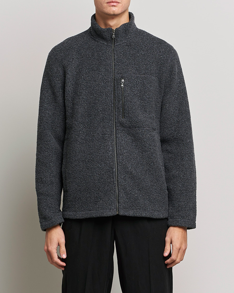 Men | Sweaters & Knitwear | Sunspel | Eco Wool Full Zip Fleece Jacket Charcoal Melange