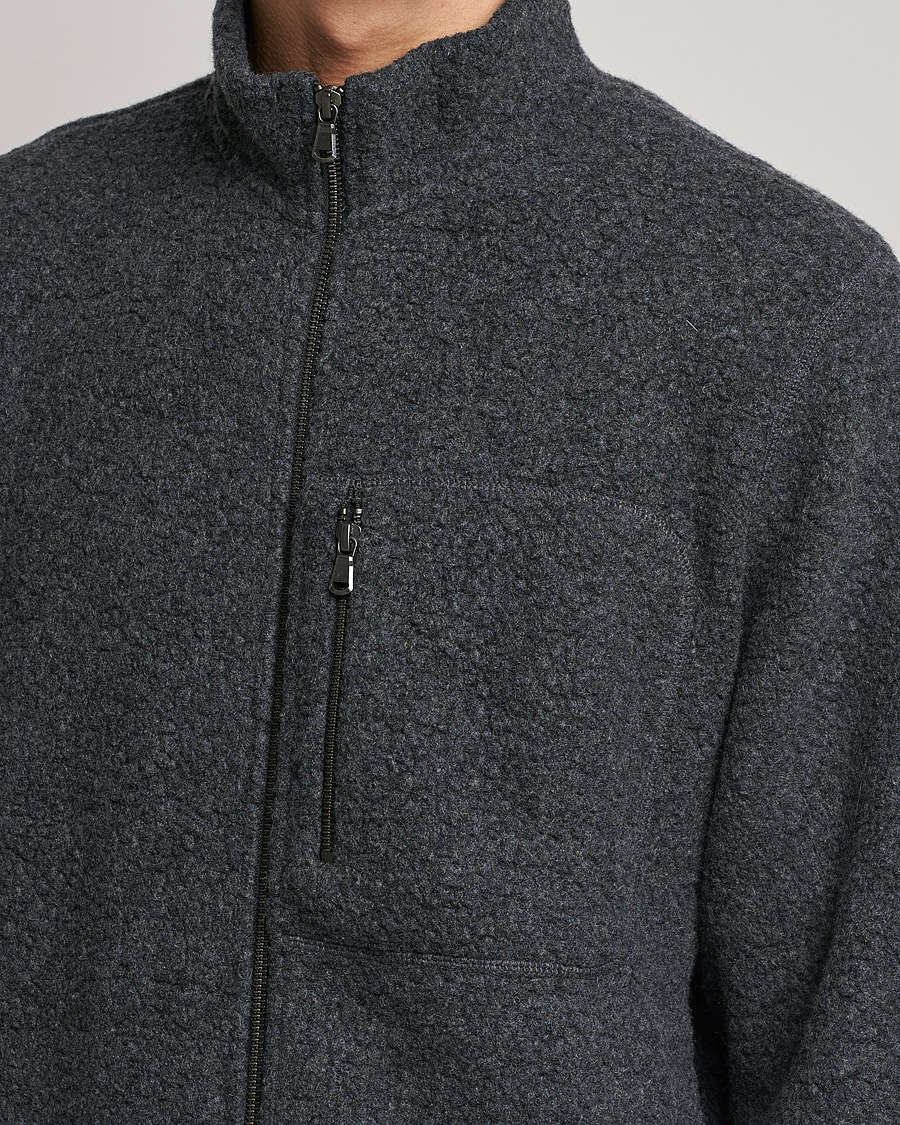 Men | Sweaters & Knitwear | Sunspel | Eco Wool Full Zip Fleece Jacket Charcoal Melange