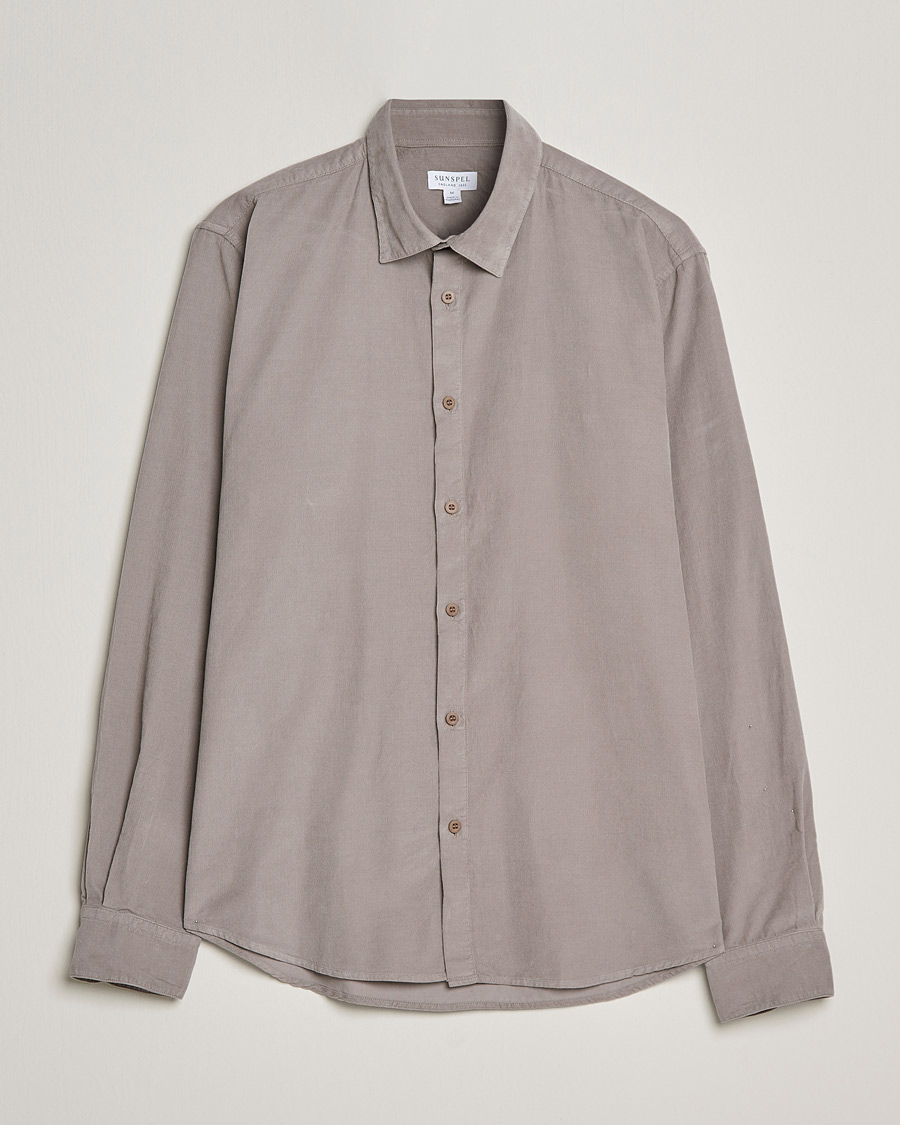 Men |  | Sunspel | Cotton Baby Cord Shirt Umber Brown