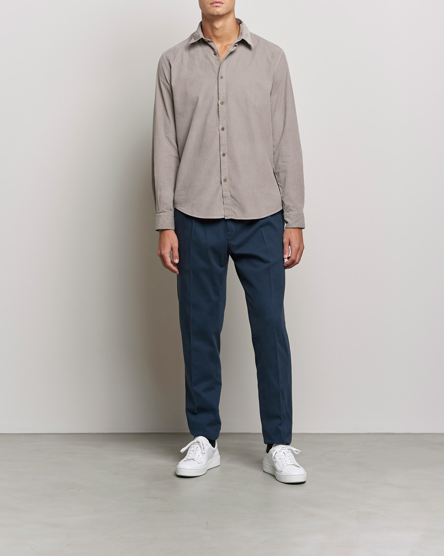 Men | Corduroy Shirts | Sunspel | Cotton Baby Cord Shirt Umber Brown