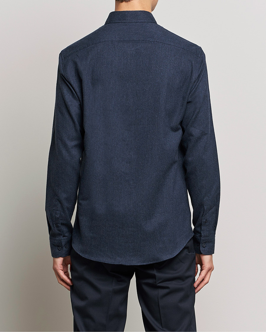 Men | Shirts | Sunspel | Brushed Cotton Flannel Shirt Navy Melange
