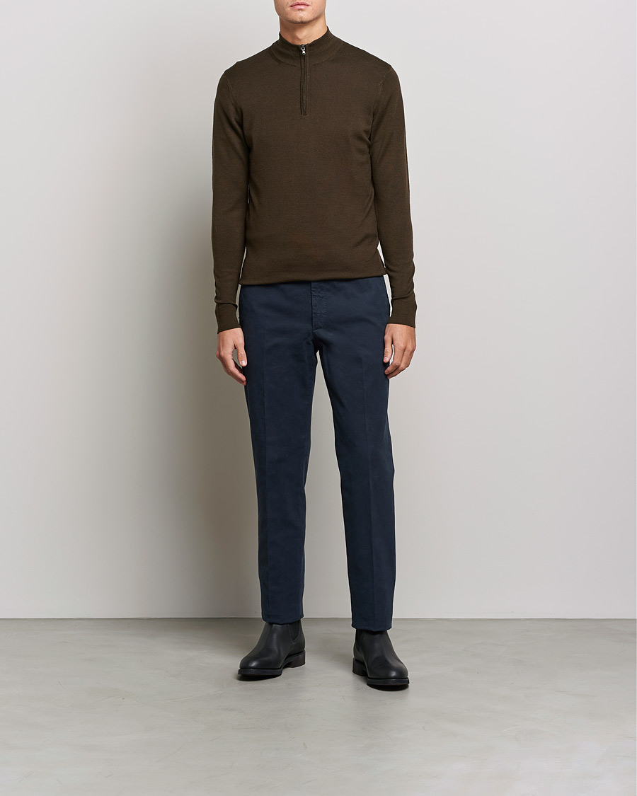 Men |  | Sunspel | Merino Half Zip Sweater Dark Moss