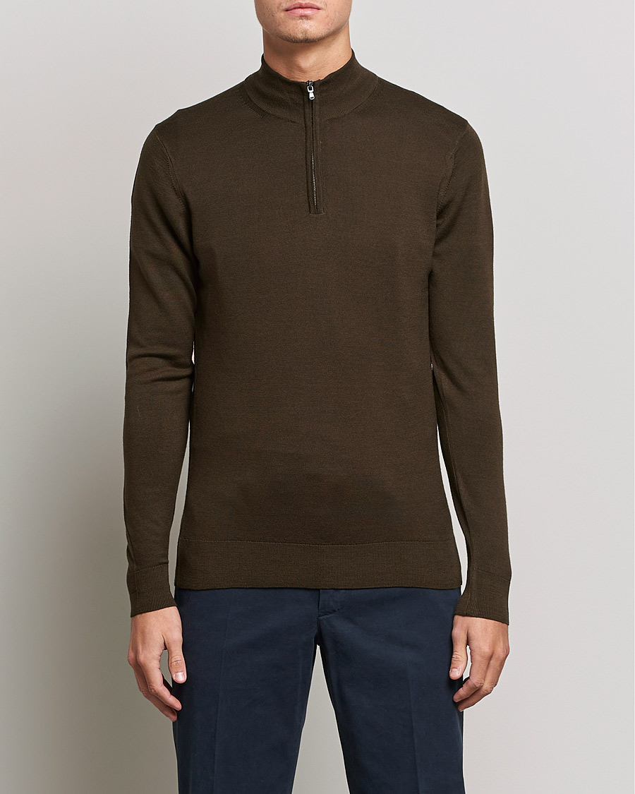 Men |  | Sunspel | Merino Half Zip Sweater Dark Moss