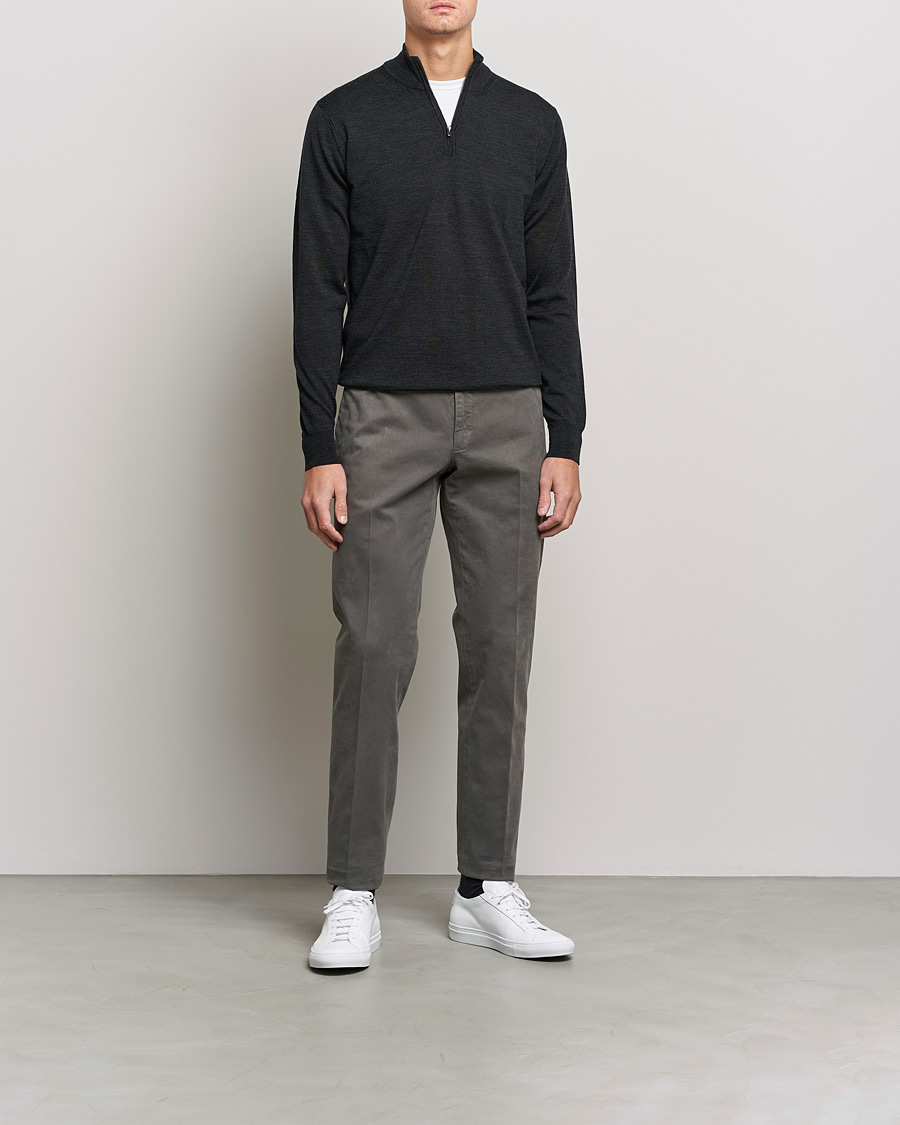Men |  | Sunspel | Merino Half Zip Sweater Charcoal Melange