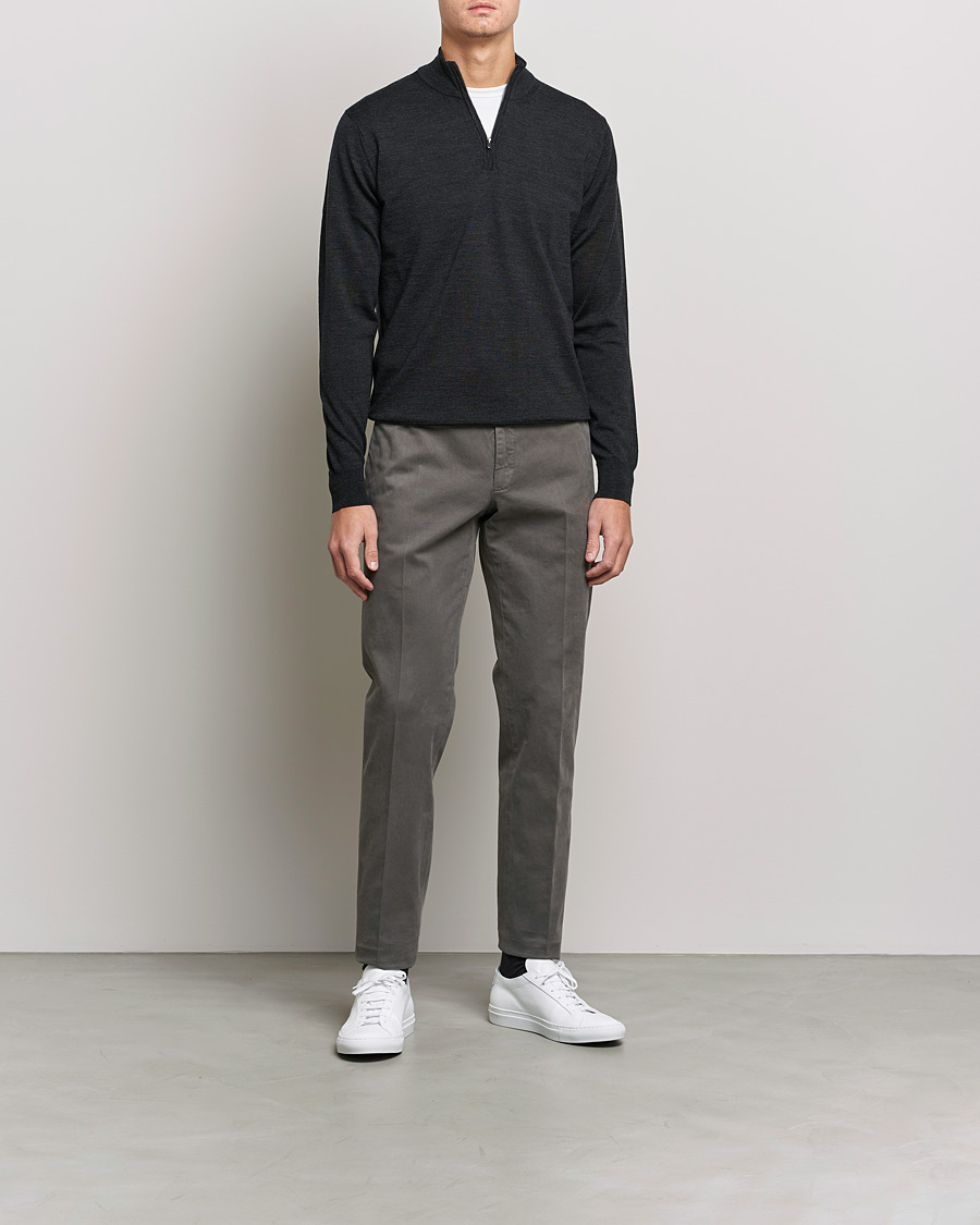 Men | Sweaters & Knitwear | Sunspel | Merino Half Zip Sweater Charcoal Melange