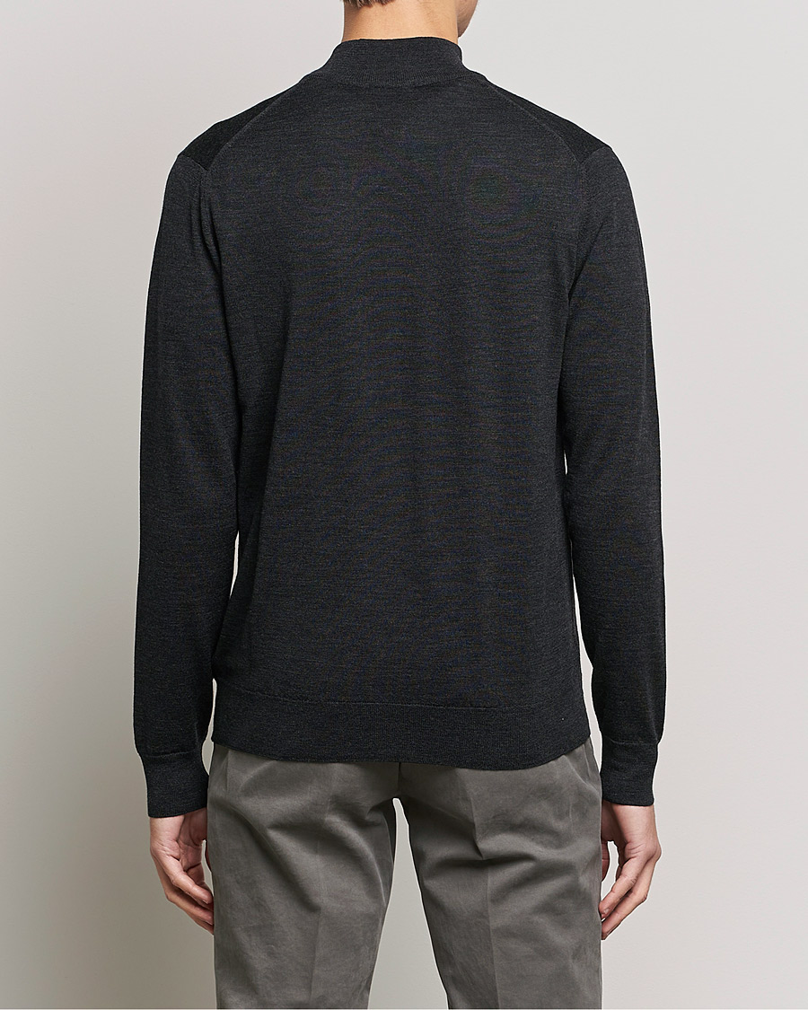 Men | Sweaters & Knitwear | Sunspel | Merino Half Zip Sweater Charcoal Melange