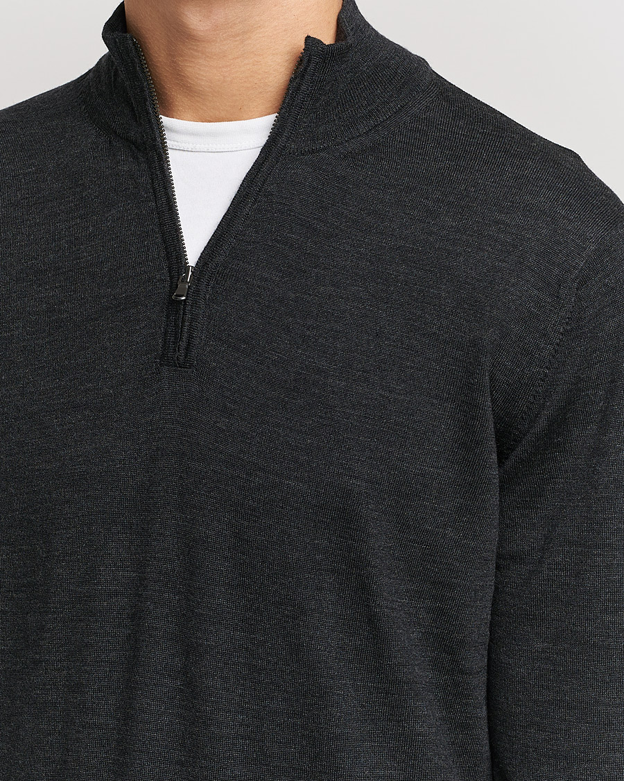 Men | Sweaters & Knitwear | Sunspel | Merino Half Zip Sweater Charcoal Melange