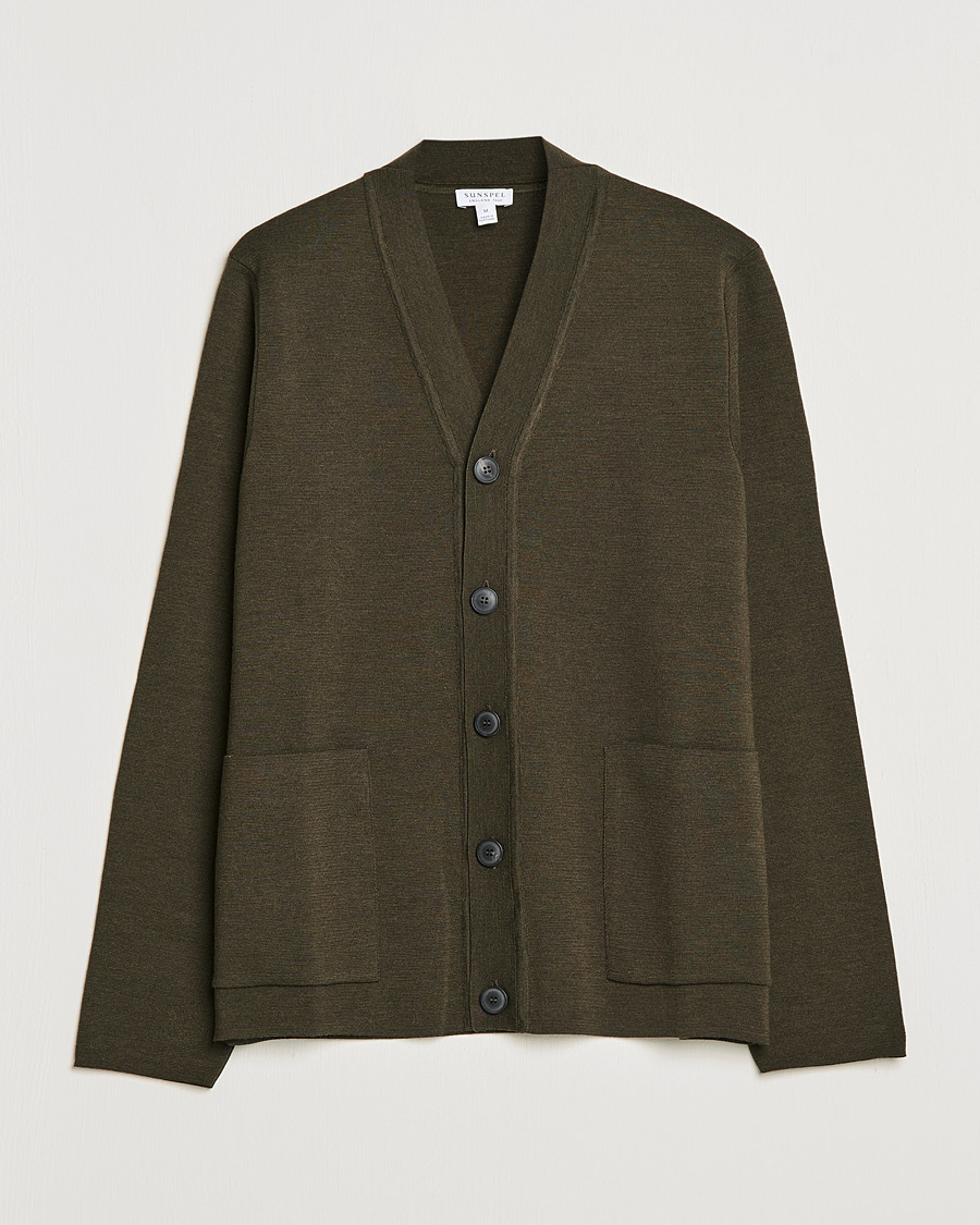Men | Sweaters & Knitwear | Sunspel | Merino Milano Cardigan Dark Moss