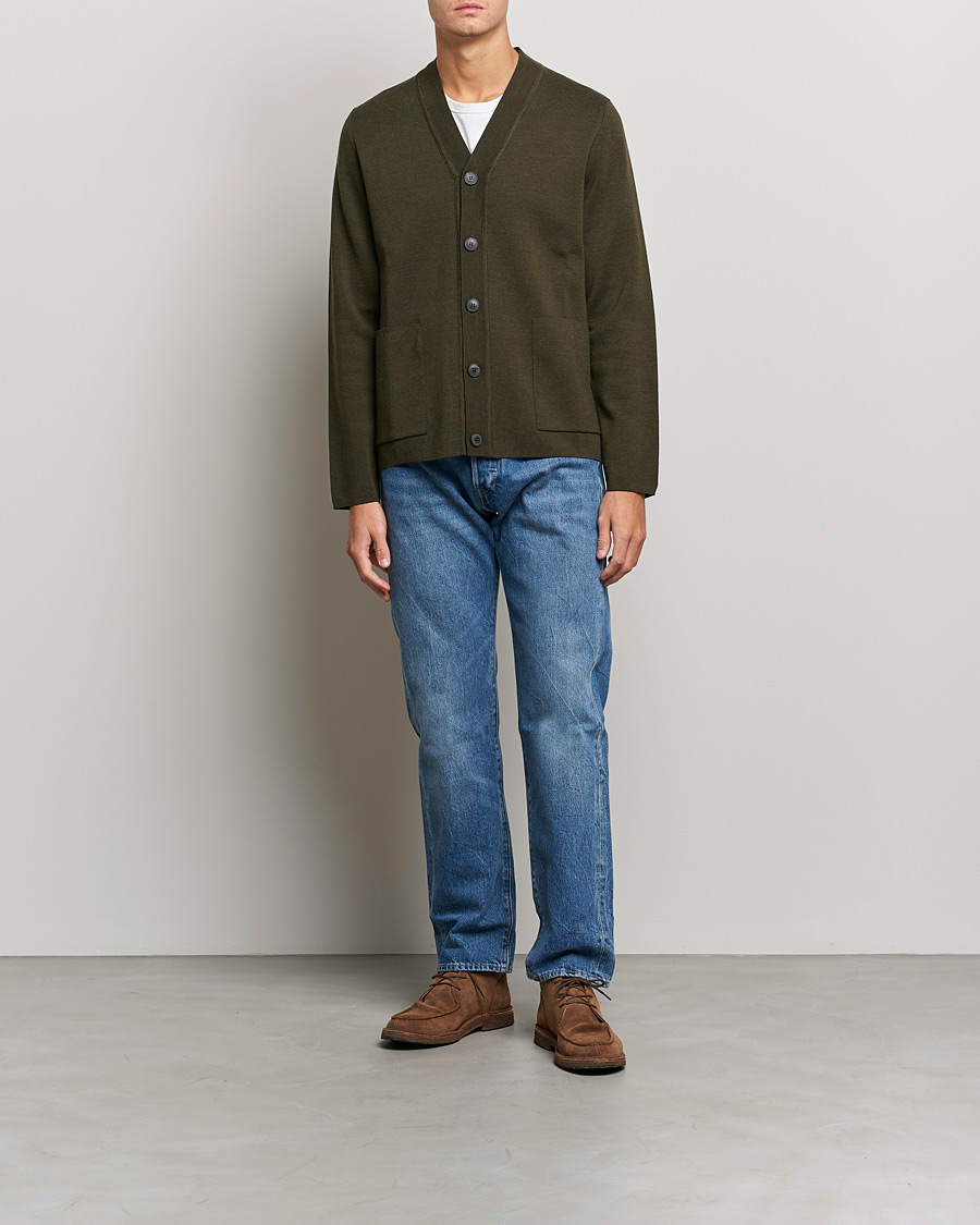 Men | Sweaters & Knitwear | Sunspel | Merino Milano Cardigan Dark Moss