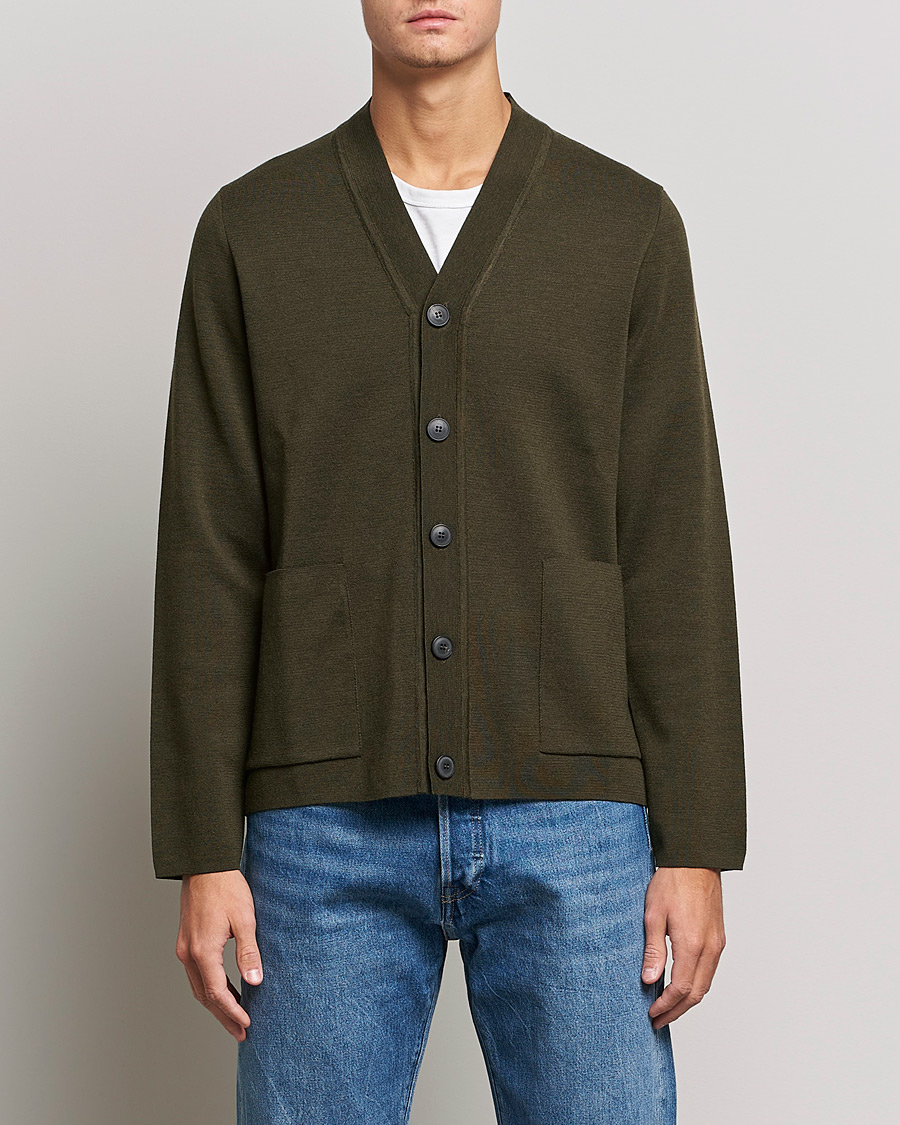 Men | Sweaters & Knitwear | Sunspel | Merino Milano Cardigan Dark Moss