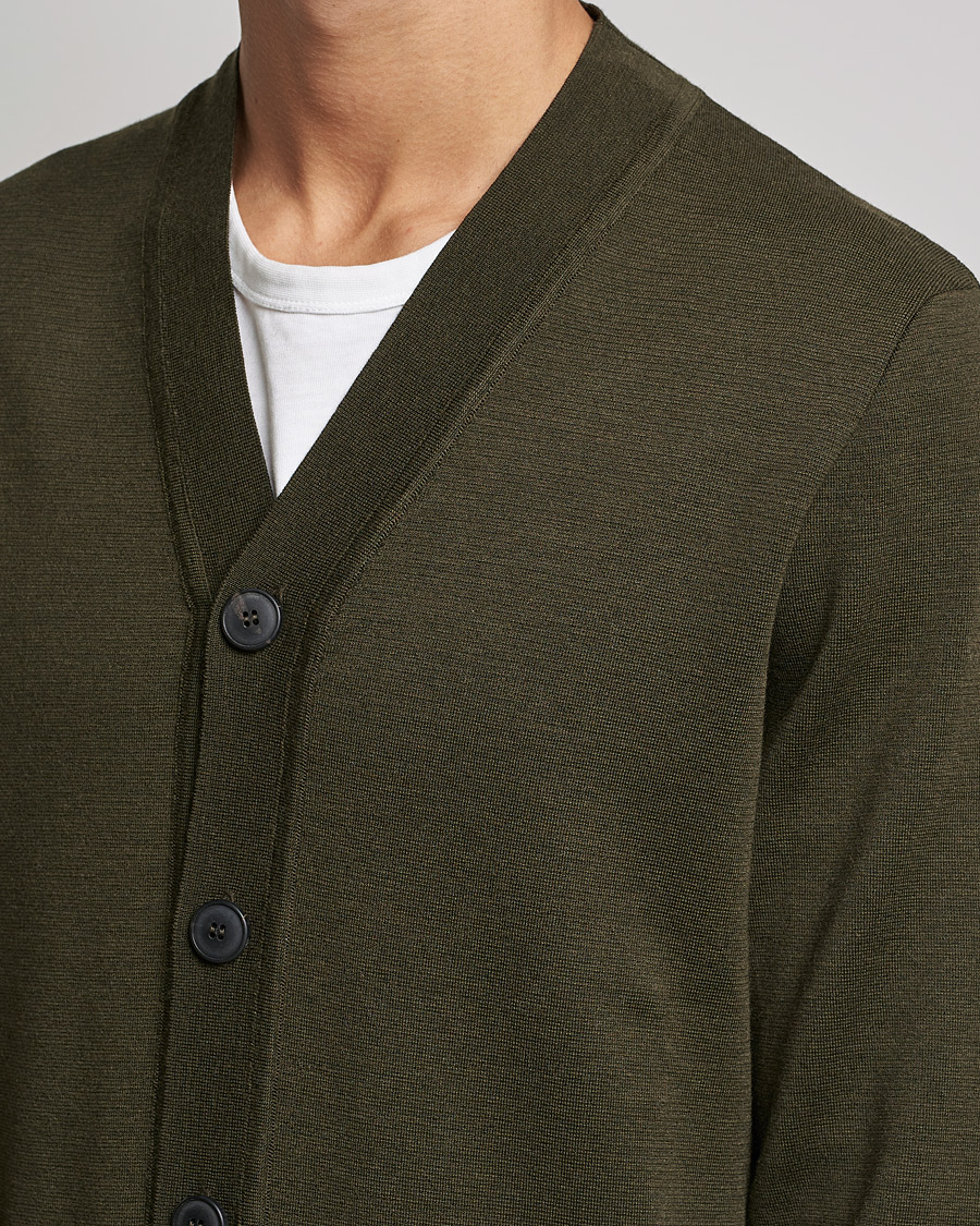 Men | Sweaters & Knitwear | Sunspel | Merino Milano Cardigan Dark Moss