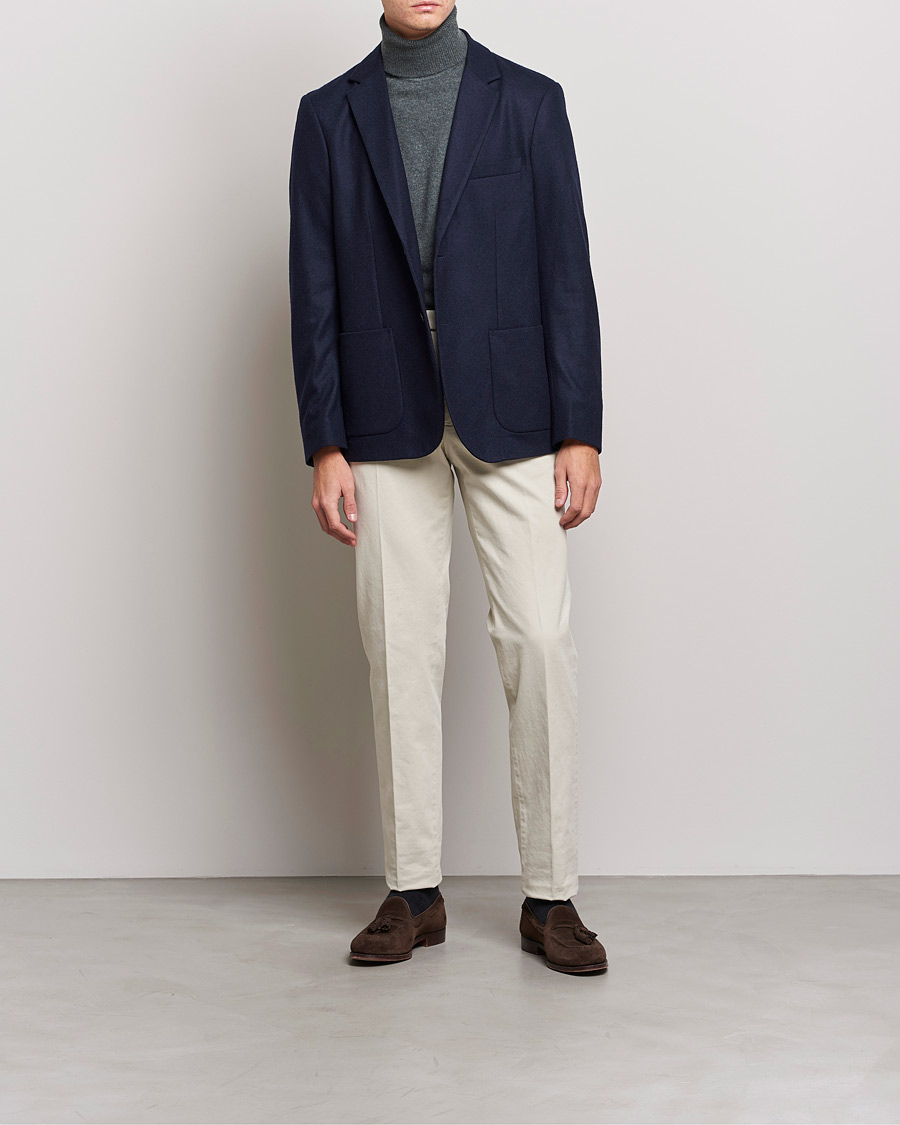 Men |  | Sunspel | Boiled Wool Jersey Blazer Navy