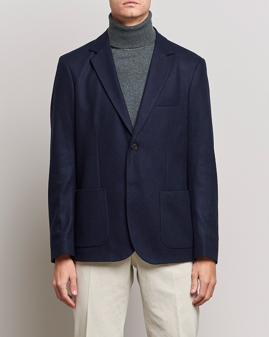 Men |  | Sunspel | Boiled Wool Jersey Blazer Navy