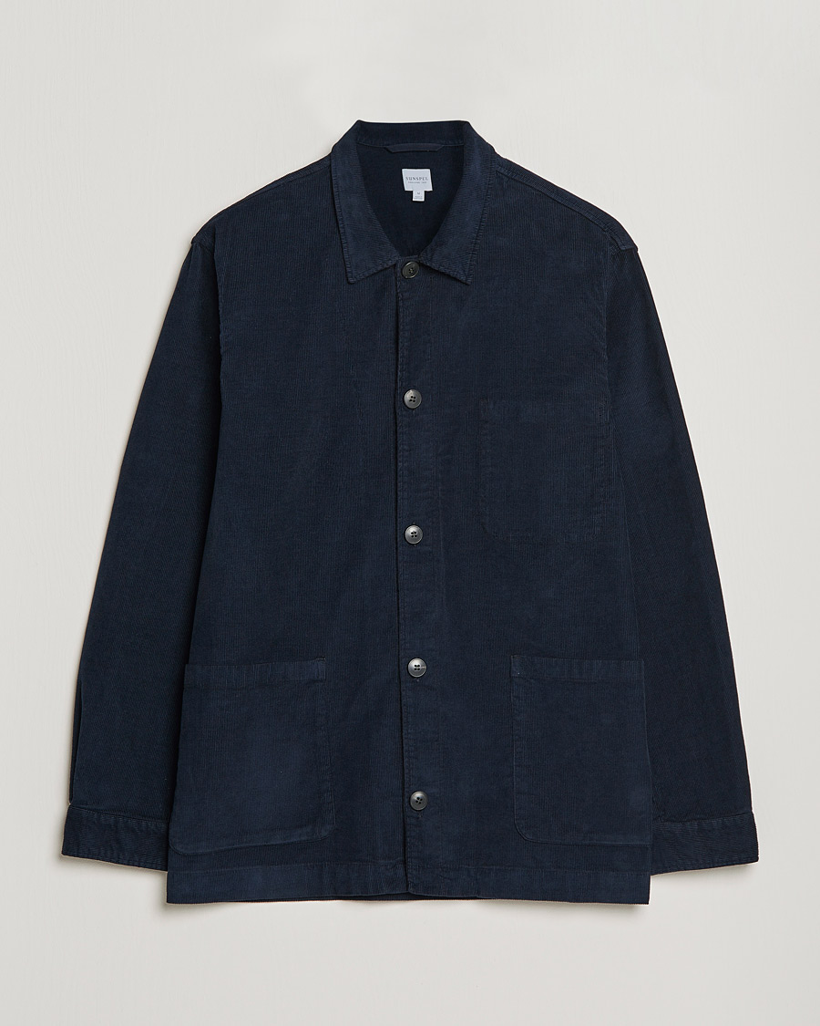 Men | Shirts | Sunspel | Twin Pocket Cotton Corduroy Shirt Jacket Navy