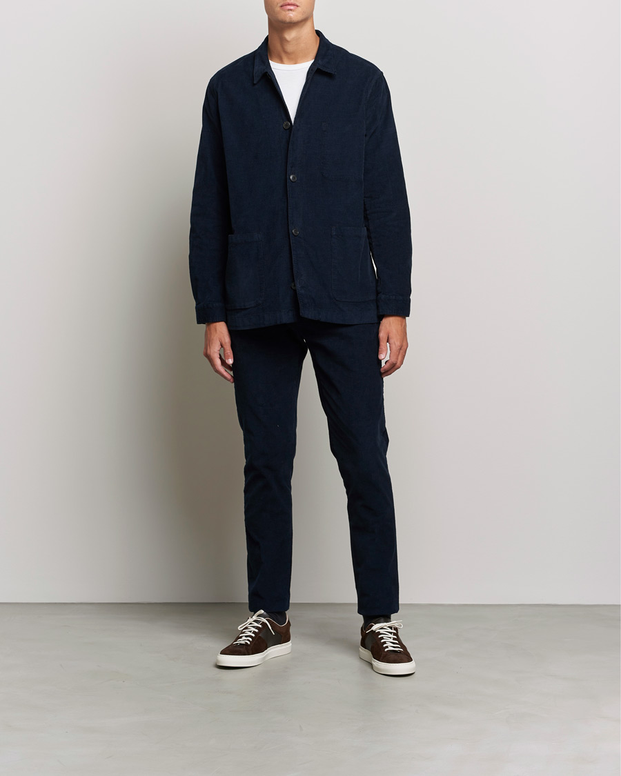 Men |  | Sunspel | Twin Pocket Cotton Corduroy Shirt Jacket Navy