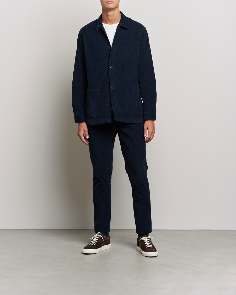 Men | Shirts | Sunspel | Twin Pocket Cotton Corduroy Shirt Jacket Navy