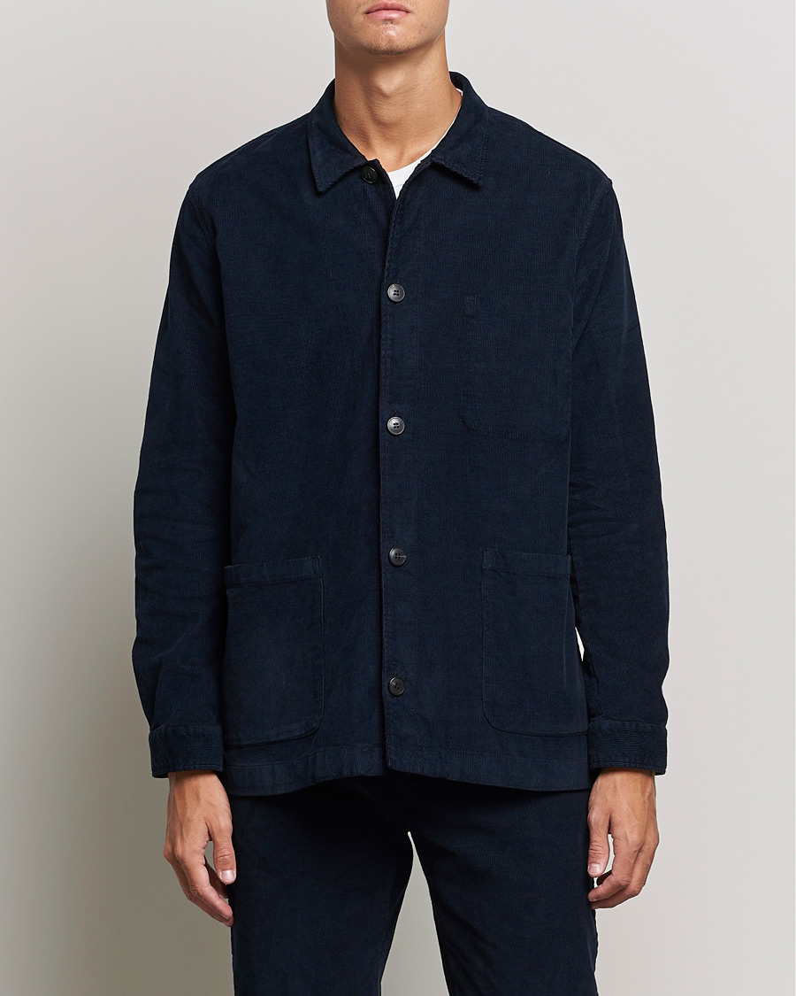 Men | Shirts | Sunspel | Twin Pocket Cotton Corduroy Shirt Jacket Navy