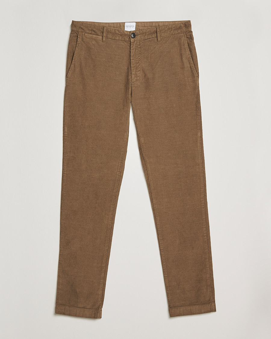 Men | Trousers | Sunspel | Cotton Corduroy Trousers Dark Stone
