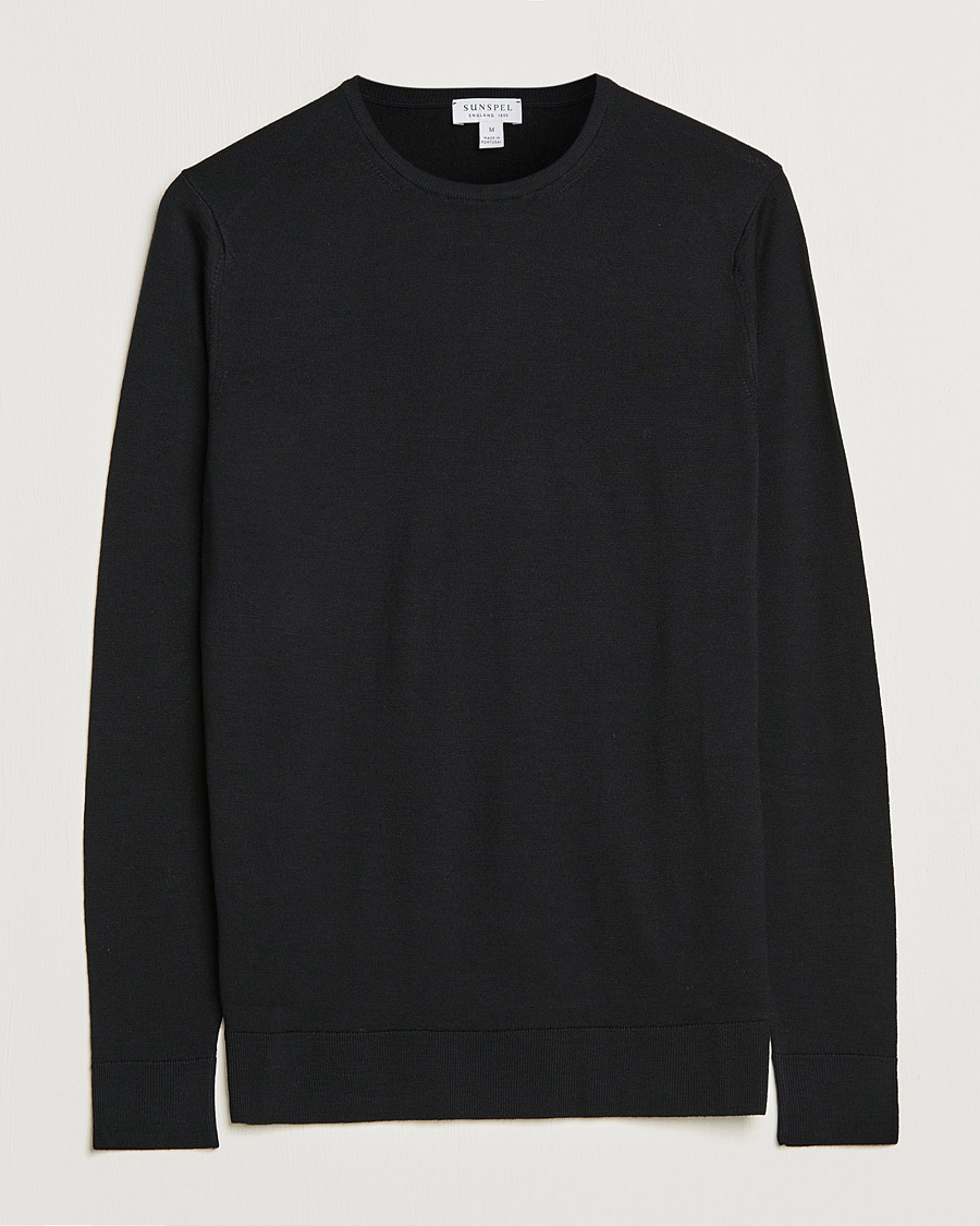 Men | Sweaters & Knitwear | Sunspel | Crew Neck Jumper Black