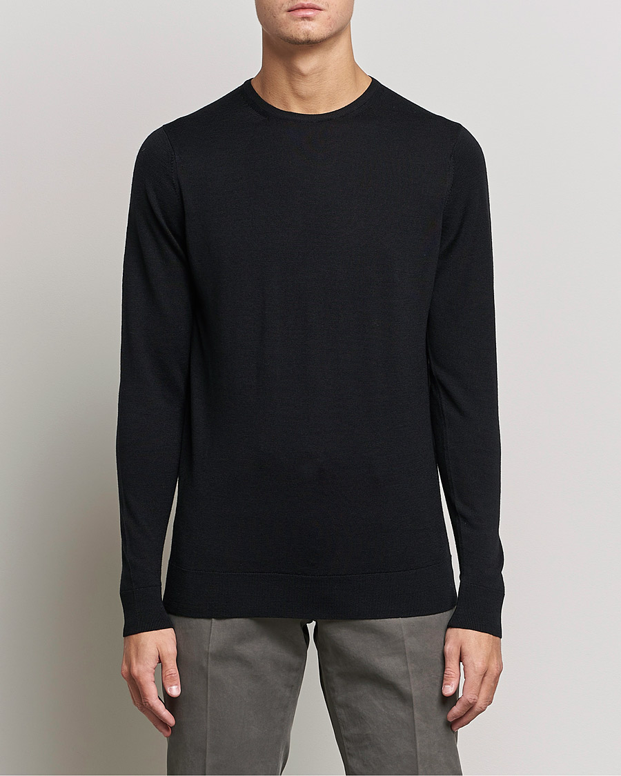 Men | Sweaters & Knitwear | Sunspel | Crew Neck Jumper Black