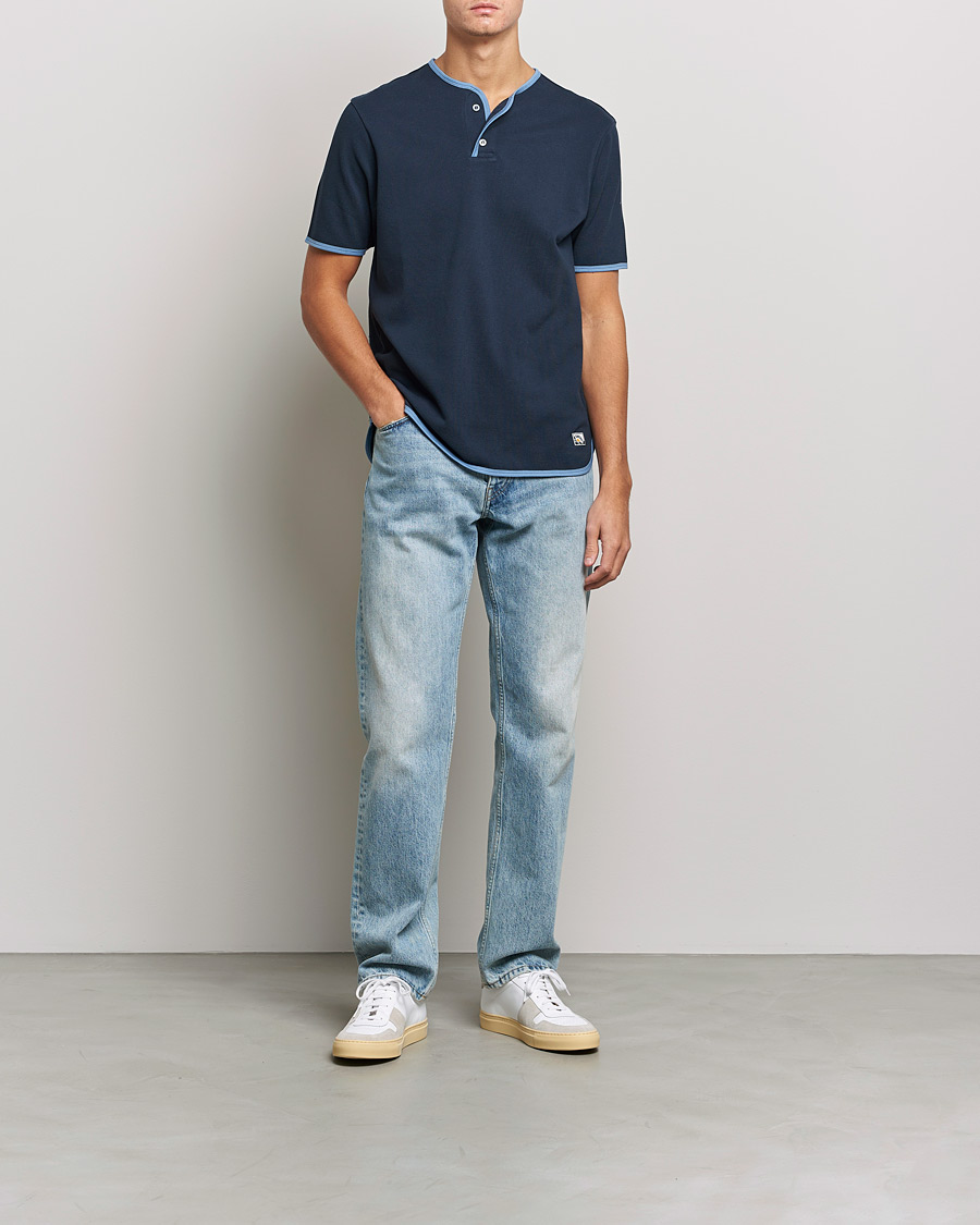 Men | T-Shirts | Sunspel | Paul Weller Heavy Cotton Pique Henley T-Shirt Navy