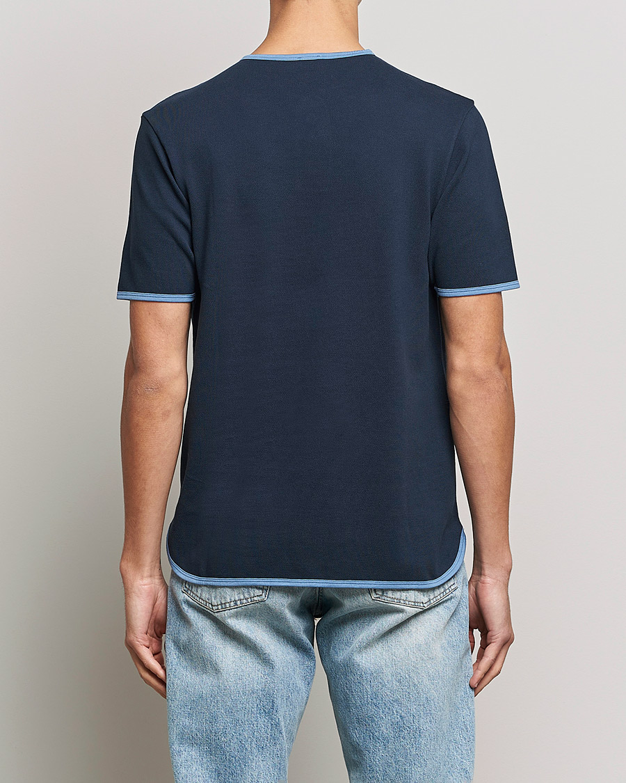 Men | T-Shirts | Sunspel | Paul Weller Heavy Cotton Pique Henley T-Shirt Navy
