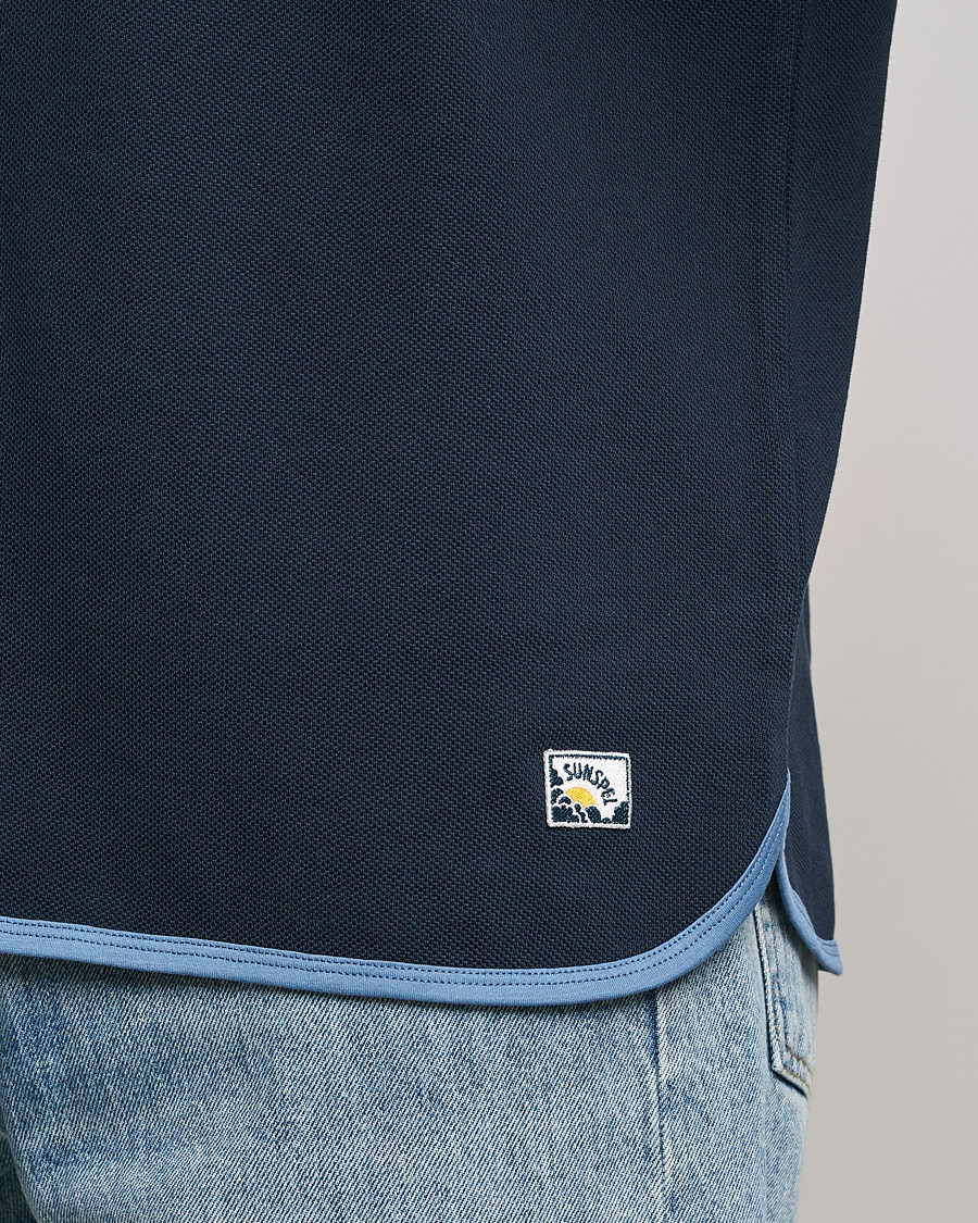 Men | T-Shirts | Sunspel | Paul Weller Heavy Cotton Pique Henley T-Shirt Navy