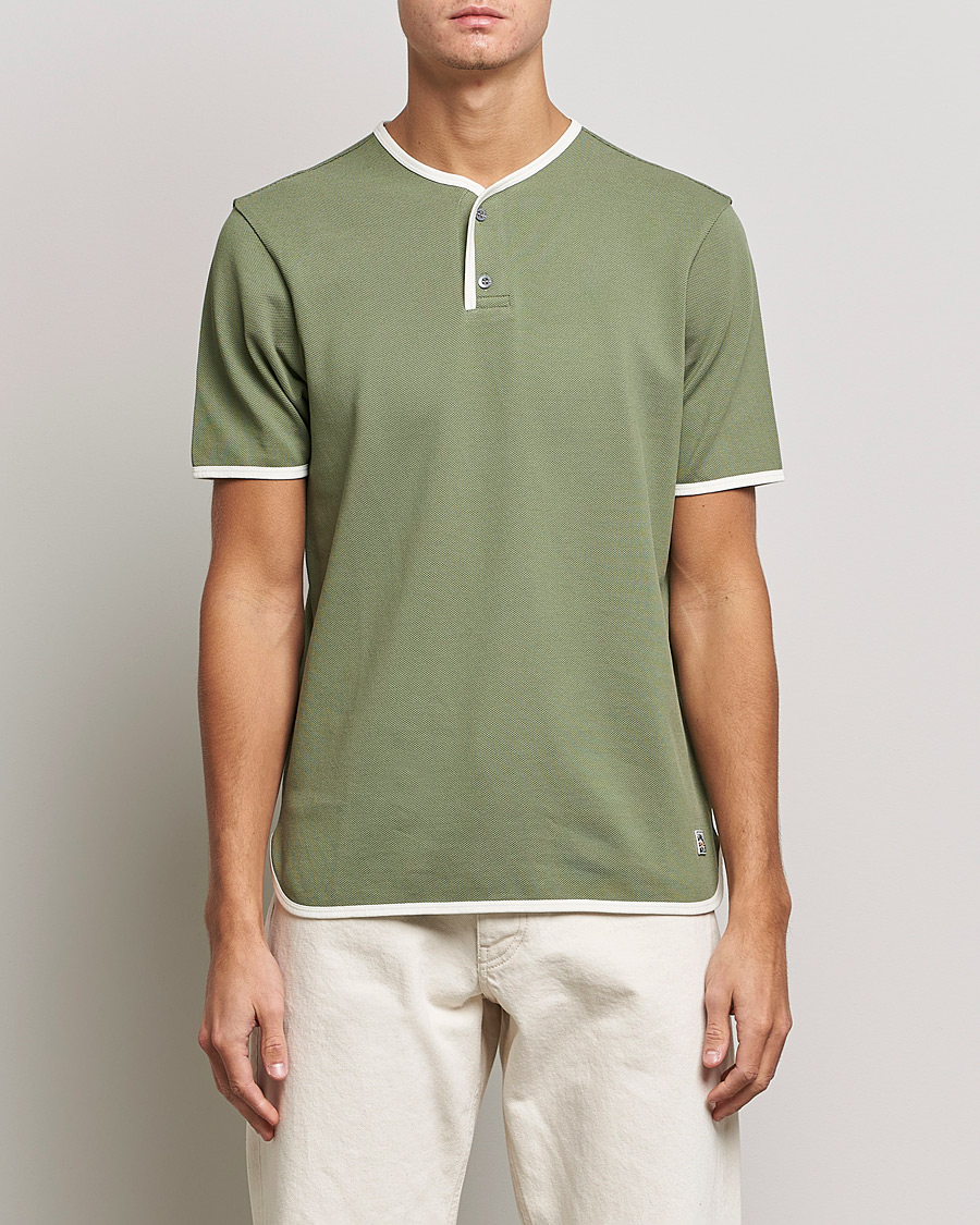 Men | T-Shirts | Sunspel | Paul Weller Heavy Cotton Pique Henley T-Shirt Dark Sage