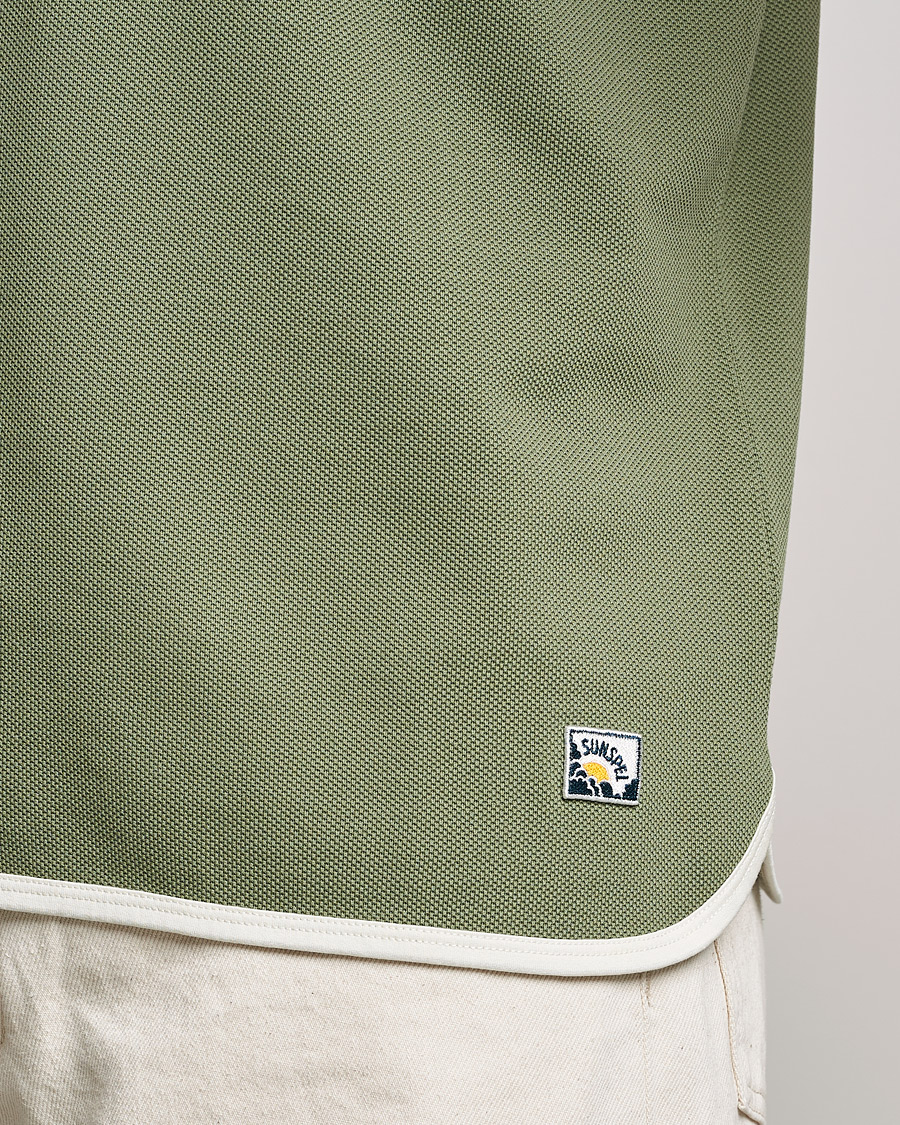 Men | T-Shirts | Sunspel | Paul Weller Heavy Cotton Pique Henley T-Shirt Dark Sage