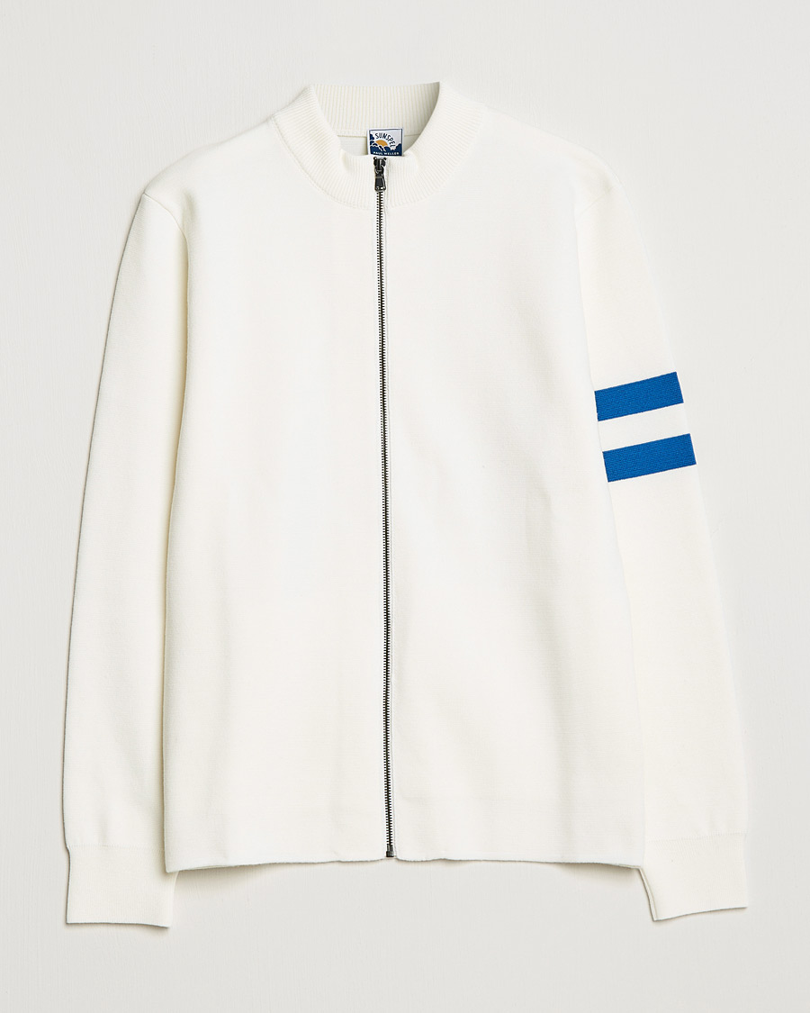Men | Sweaters & Knitwear | Sunspel | Paul Weller Extra Fine Merino Zip Cardigan White