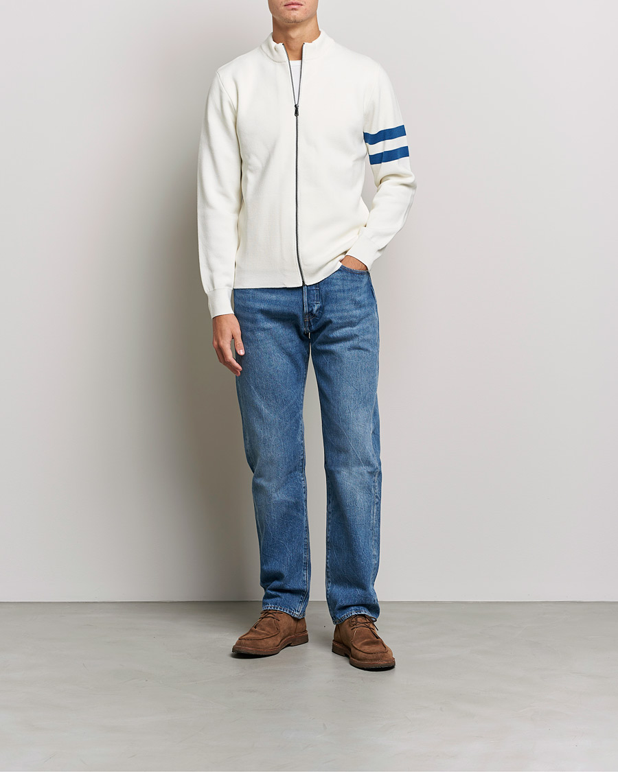Men | Sweaters & Knitwear | Sunspel | Paul Weller Extra Fine Merino Zip Cardigan White