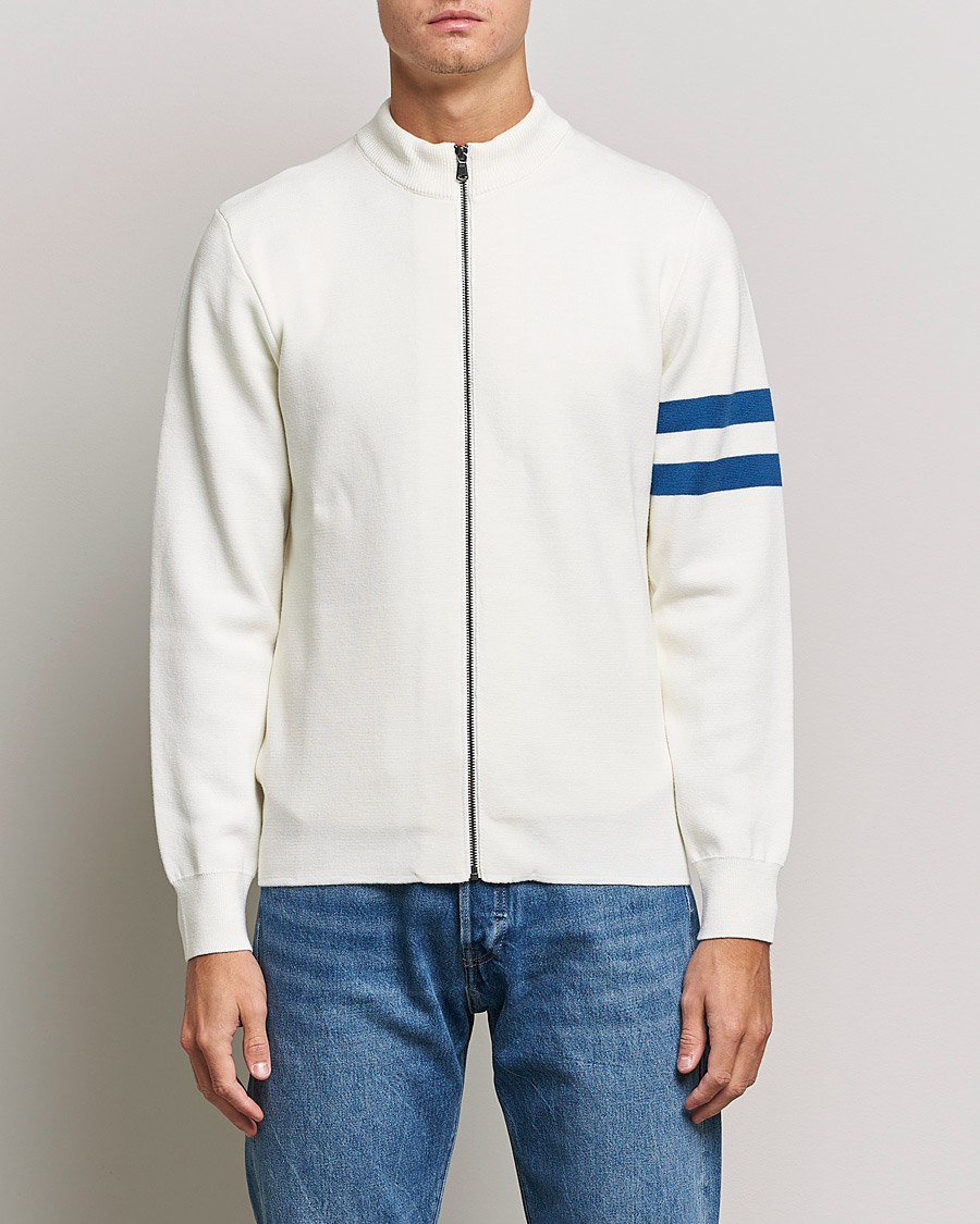 Men | Sweaters & Knitwear | Sunspel | Paul Weller Extra Fine Merino Zip Cardigan White
