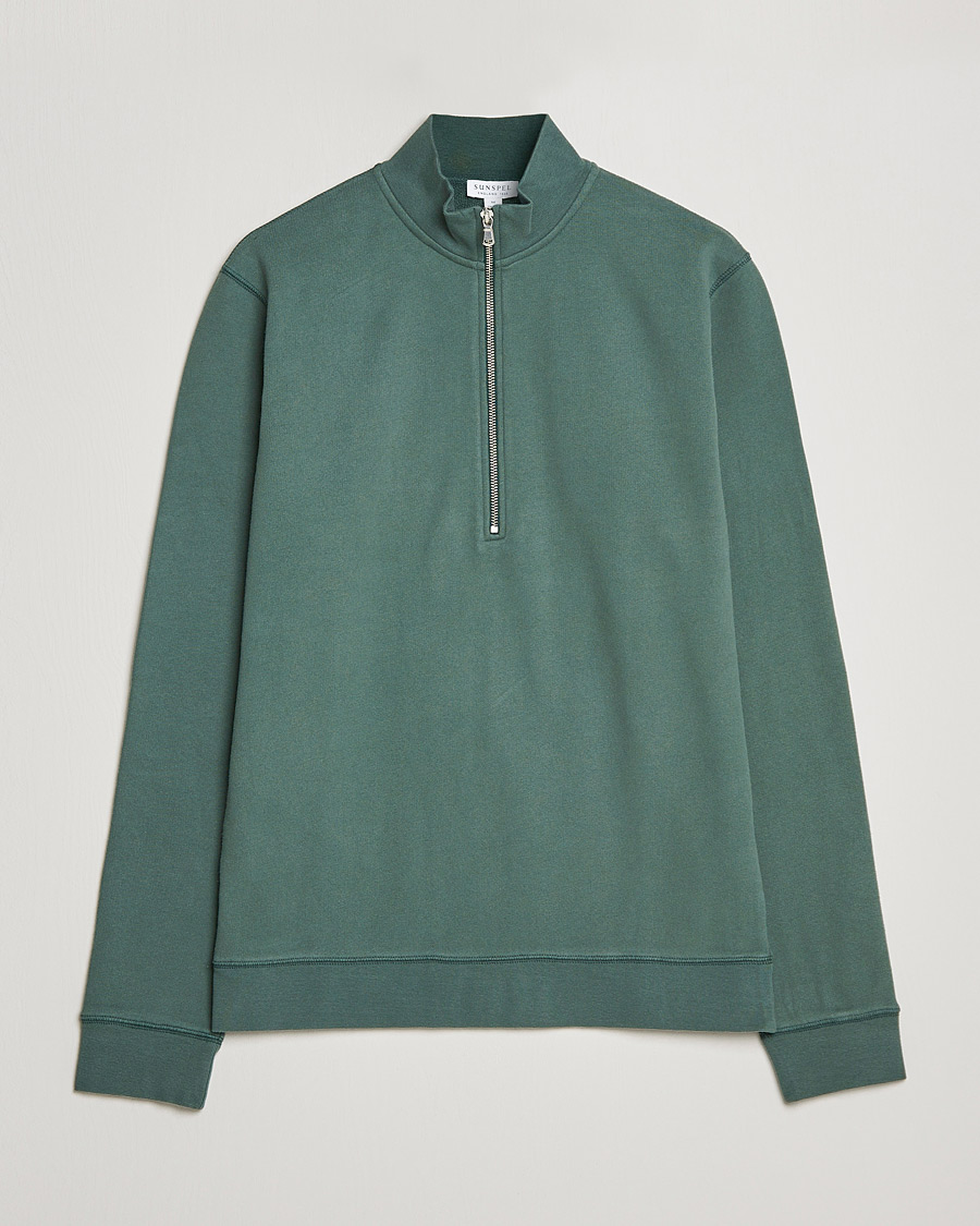 Men | Sweaters & Knitwear | Sunspel | Loopback Half Zip Sweatshirt Racing Green