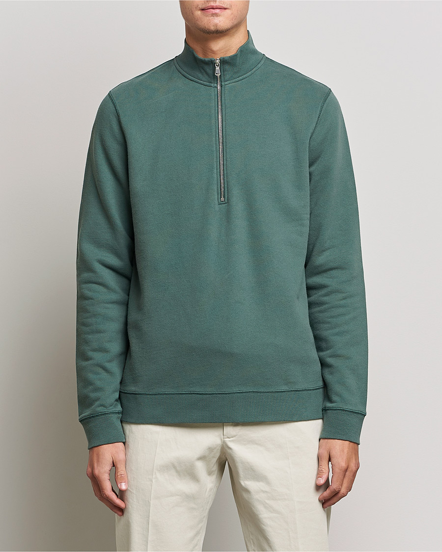 Men | Sweaters & Knitwear | Sunspel | Loopback Half Zip Sweatshirt Racing Green