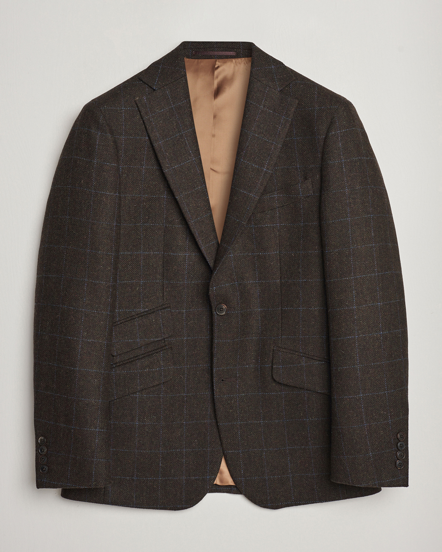 Men | Tweed Blazers | Walker Slater | Edward Lambswool Windowpane Blazer Dark Brown