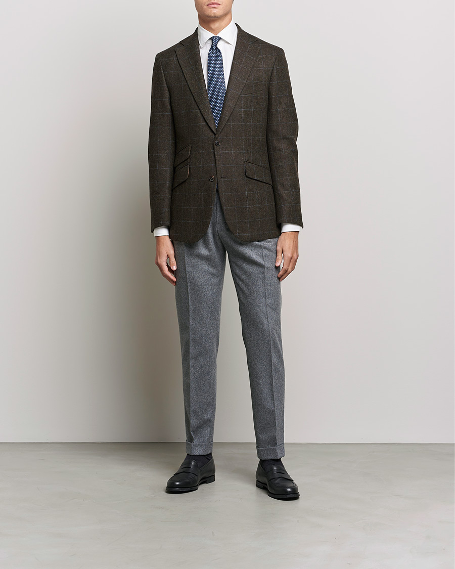 Men | Blazers | Walker Slater | Edward Lambswool Windowpane Blazer Dark Brown