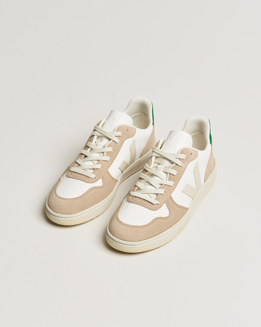 Men | Veja V-10 Leather Sneaker Extra White Sahara Emeraude | Veja | V-10 Leather Sneaker Extra White Sahara Emeraude