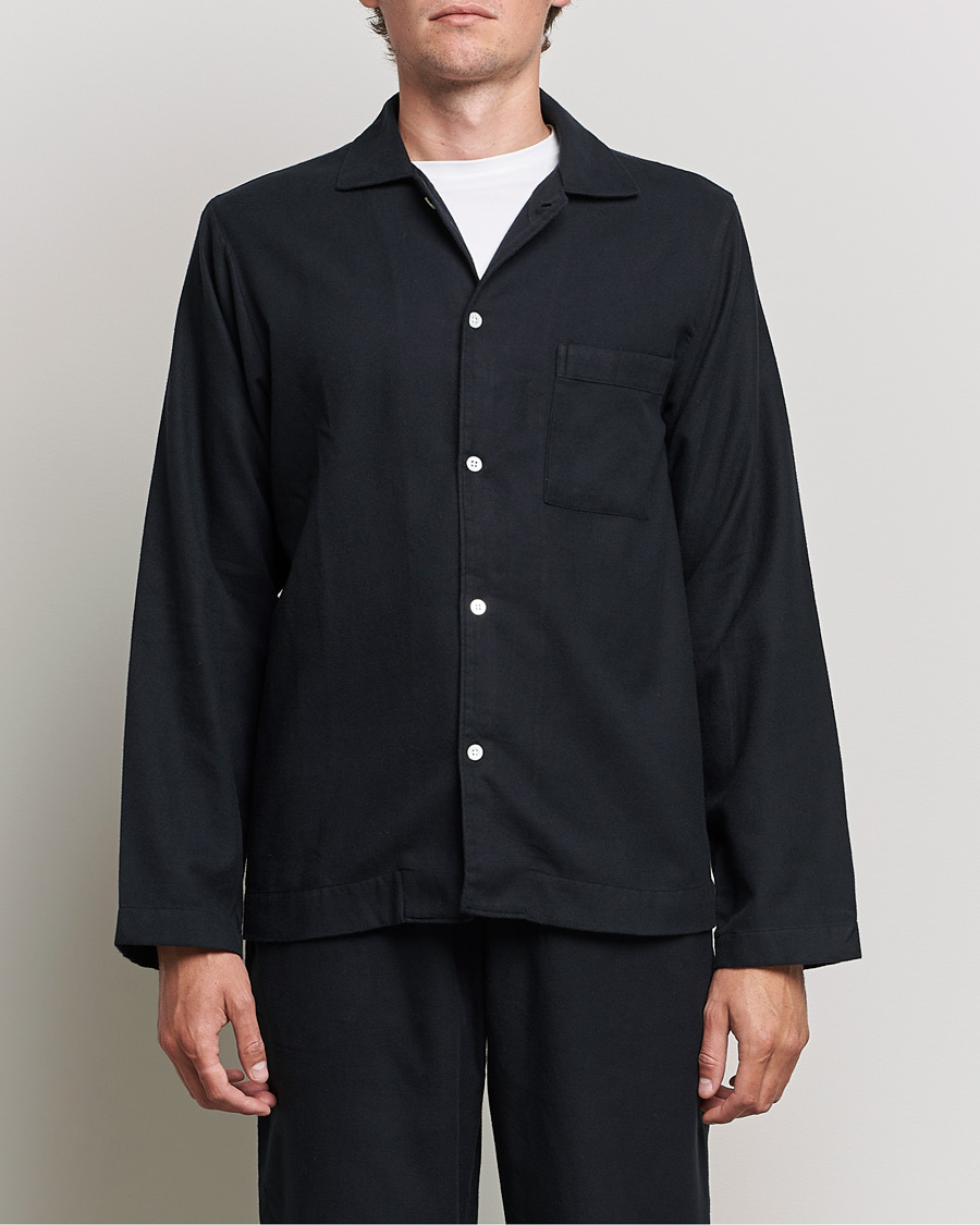 Men | Pyjama Tops | Tekla | Flannel Pyjama Shirt Lucid Black